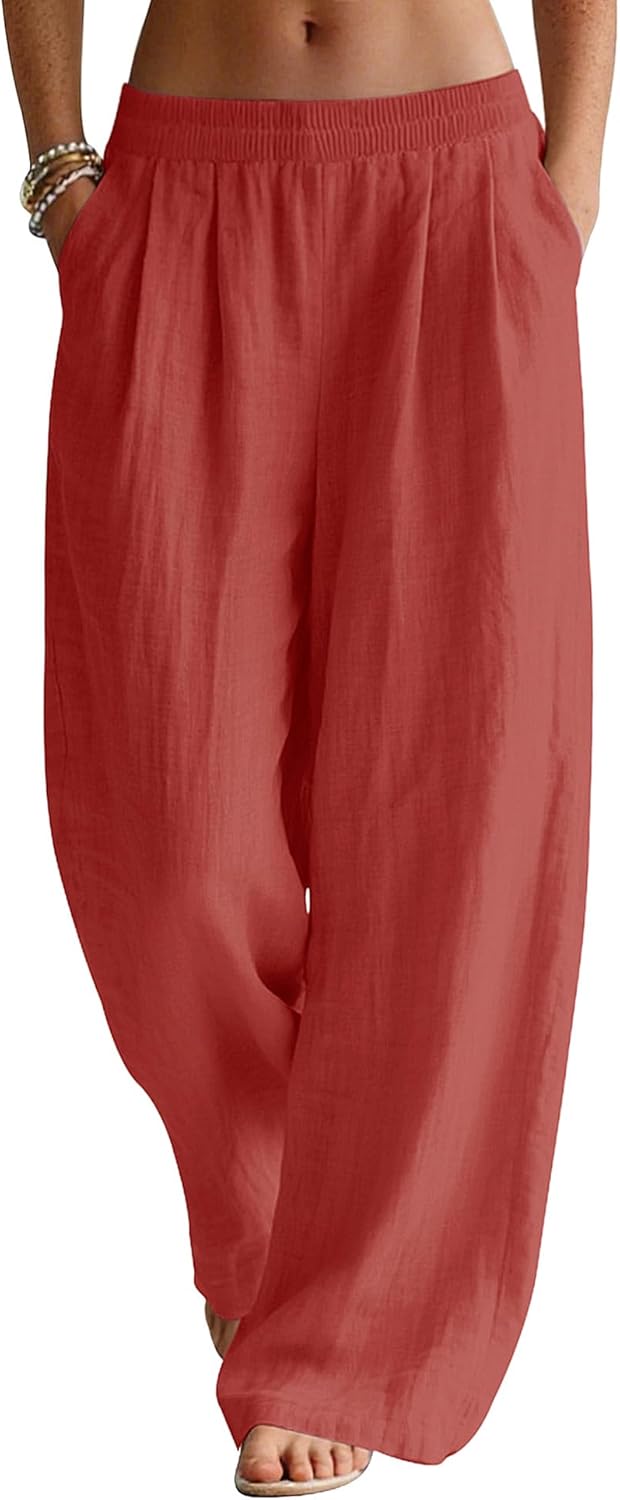 Thumbnail 6 de Rapbin Linen Trousers for Women – Wide-Leg Summer Palazzo Pants with Elasticated Waist and Pockets
