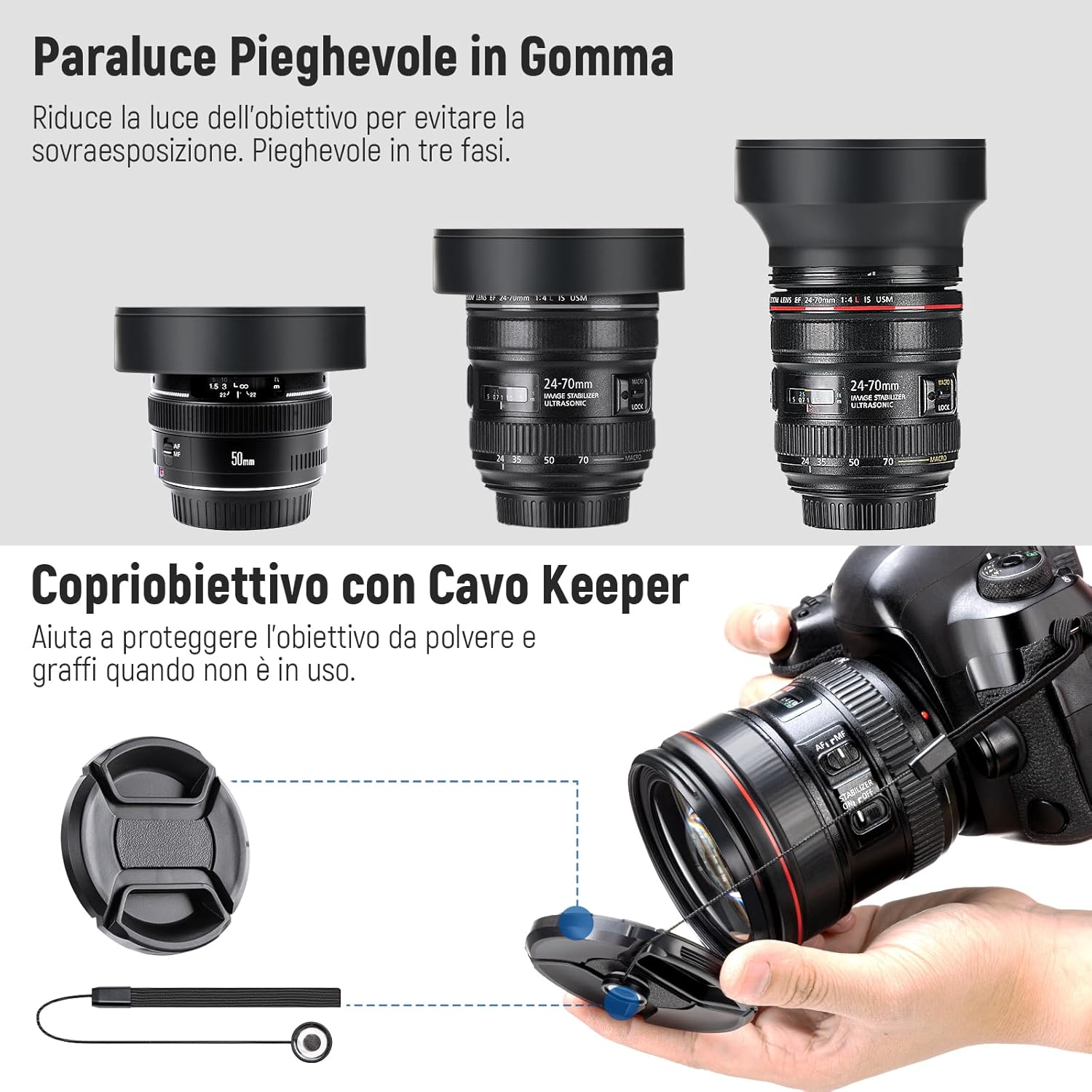 Thumbnail 5 de NEEWER kit filtri per obiettivo da 49 mm (UV, CPL, FLD, ND2/ND4/ND8) con paraluce e copriobiettivo