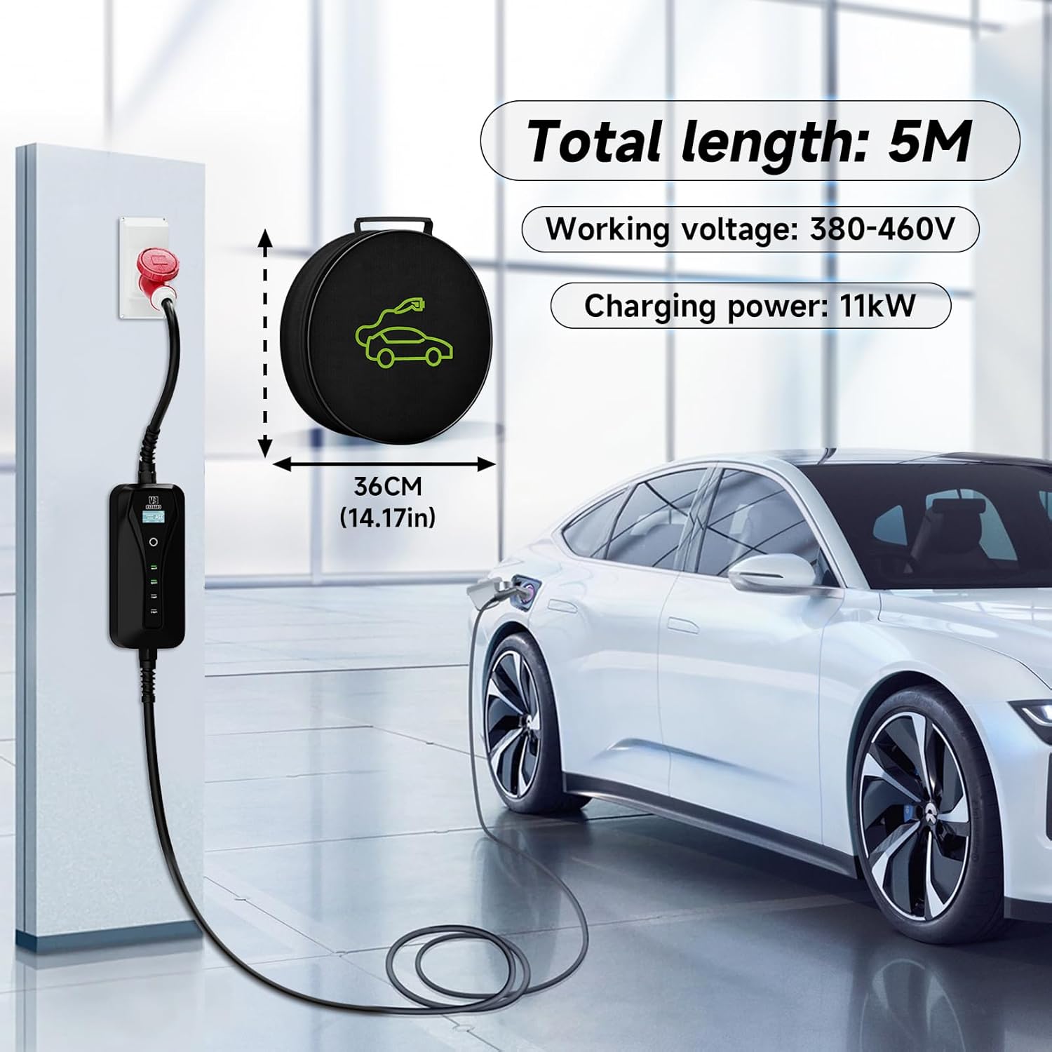 Detalle 2 de AFYEEV CEE Ladekabel Typ 2, 11 kW, 5 m, 8/10/13/16 A einstellbar, inklusive Tasche