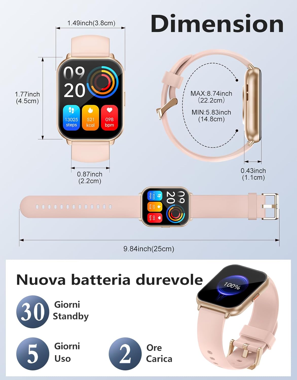 Thumbnail 6 de RUIMEN Smartwatch Donna 1,85"