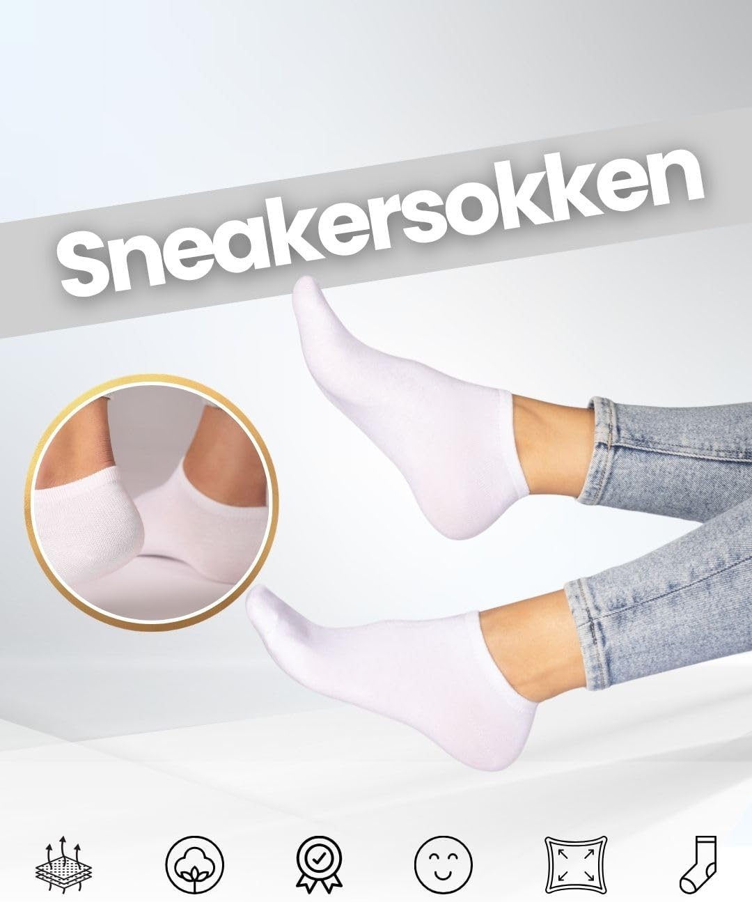 Detalle de sockenkauf24 sneakersokken voor dames en heren, 10 paar katoenmix