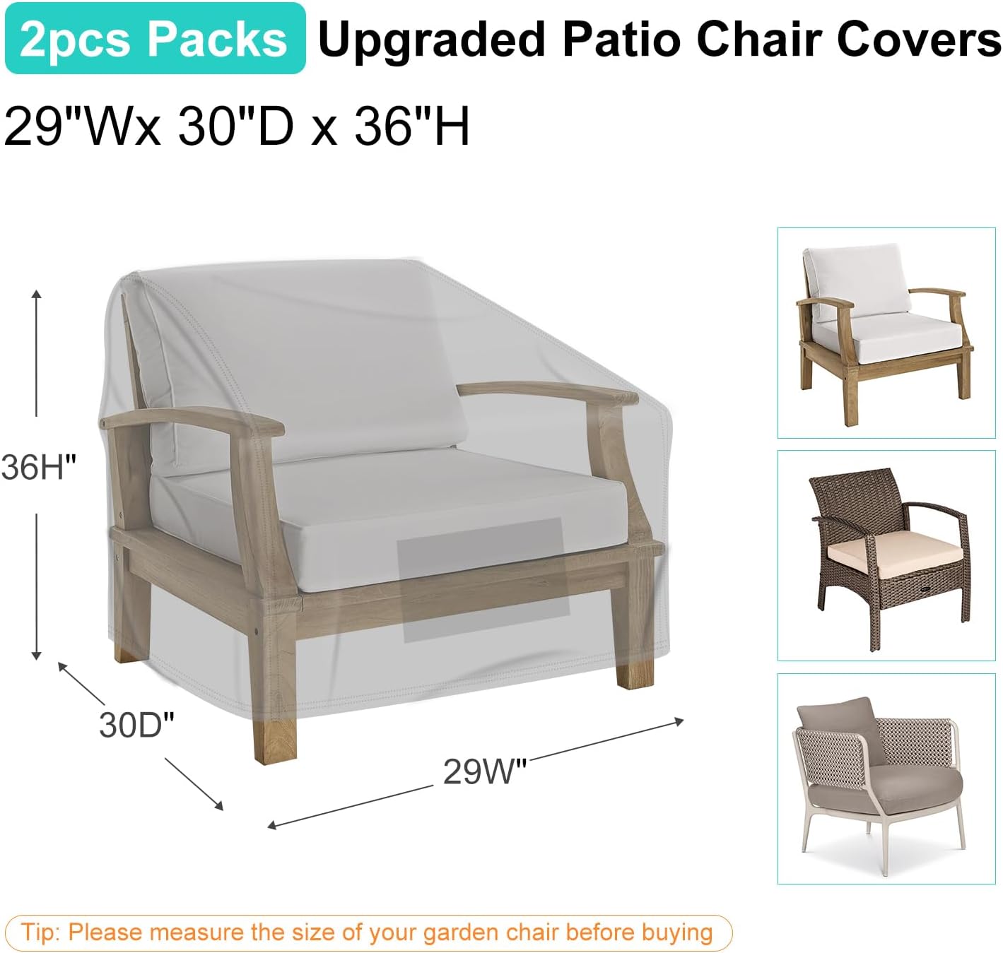 Detalle 2 de BROSYDA BSD-204 Outdoor Patio Chair Covers, 2-Pack, Waterproof Gray Oxford