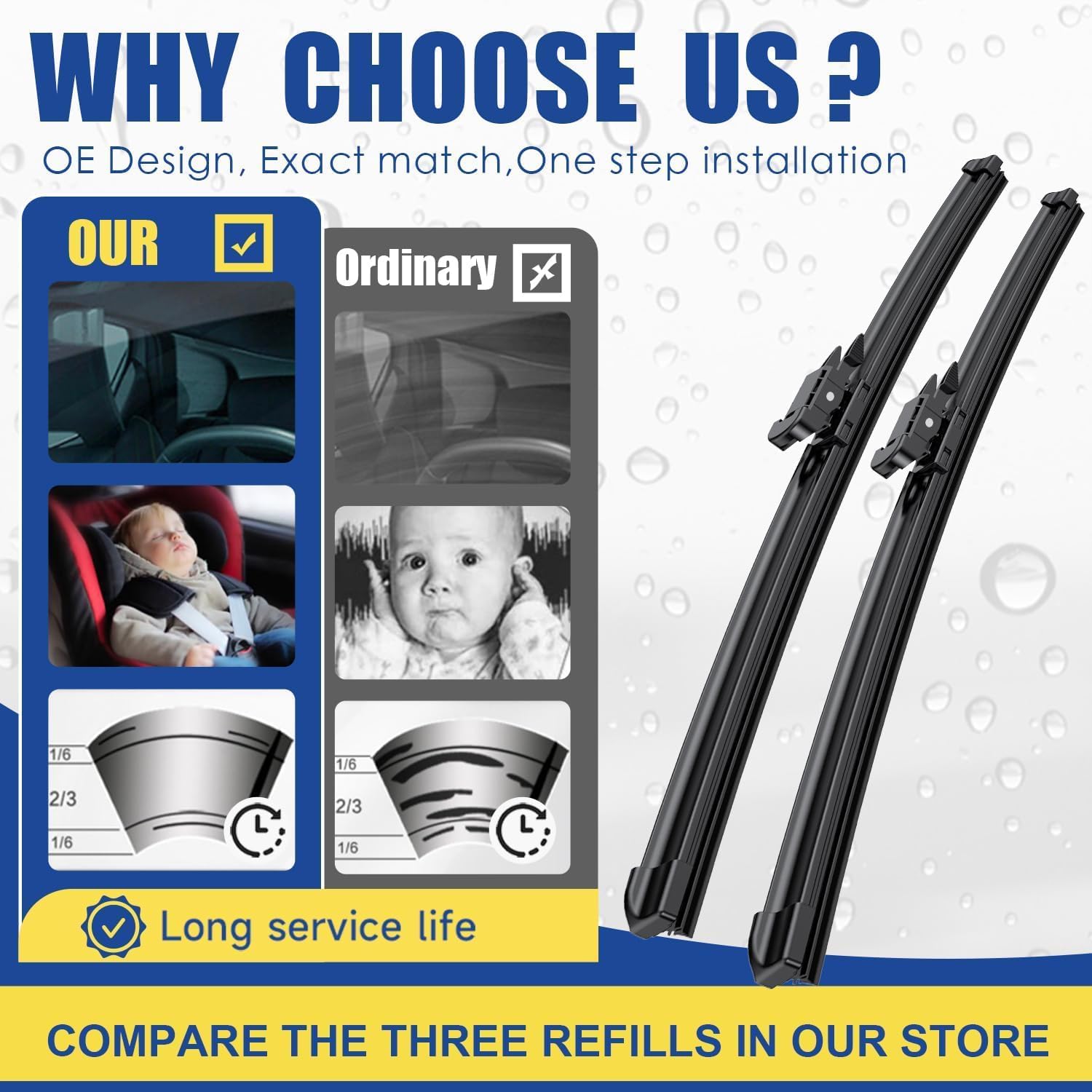 Thumbnail 1 de 3-Wiper Replacement Set for 2015–2023 Ford Edge (28"+28"+15") Pinch Tab Windshield Wiper Blades