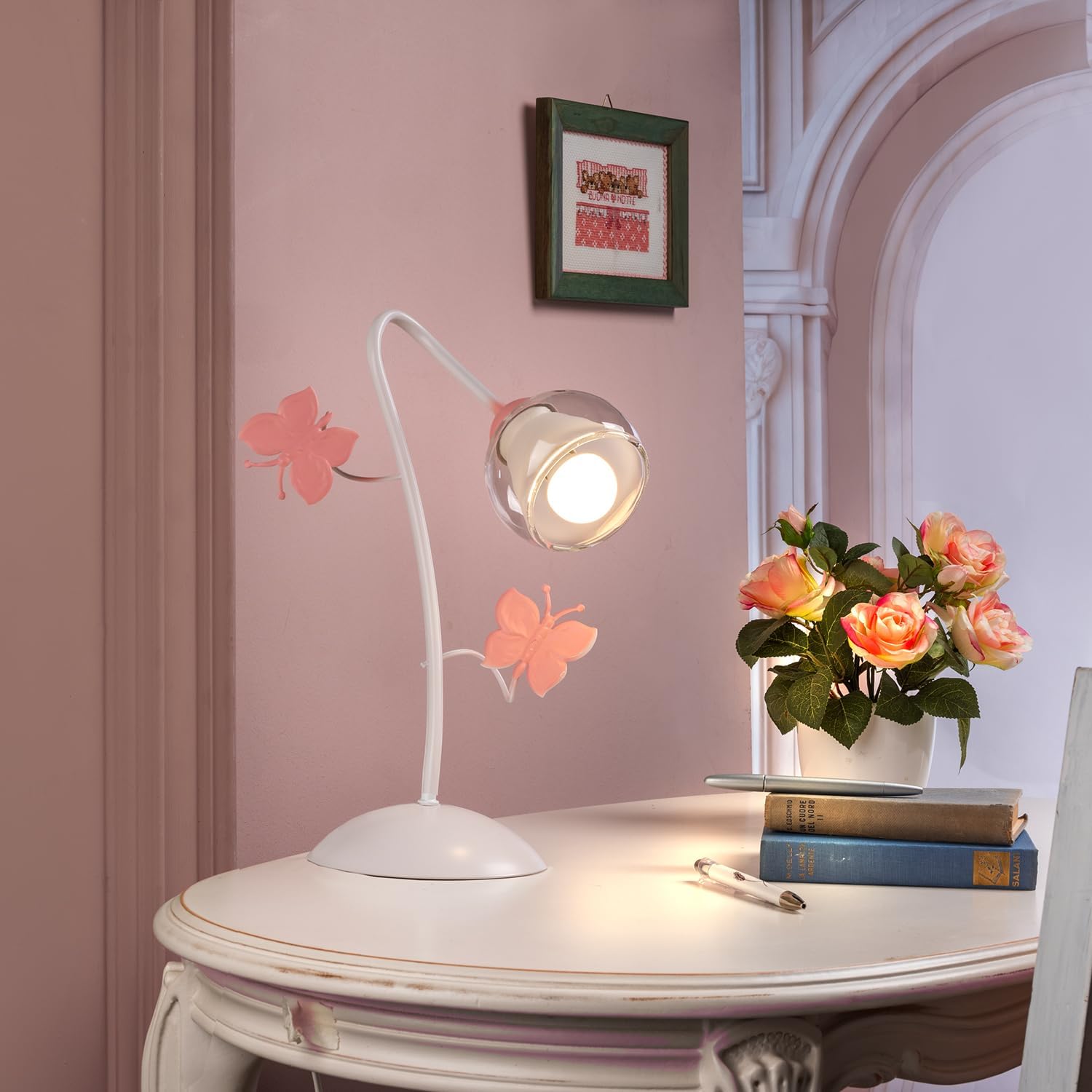 Thumbnail 2 de ONLI Butterfly – lampa stołowa z metalową ramą i szklanym kloszem E14