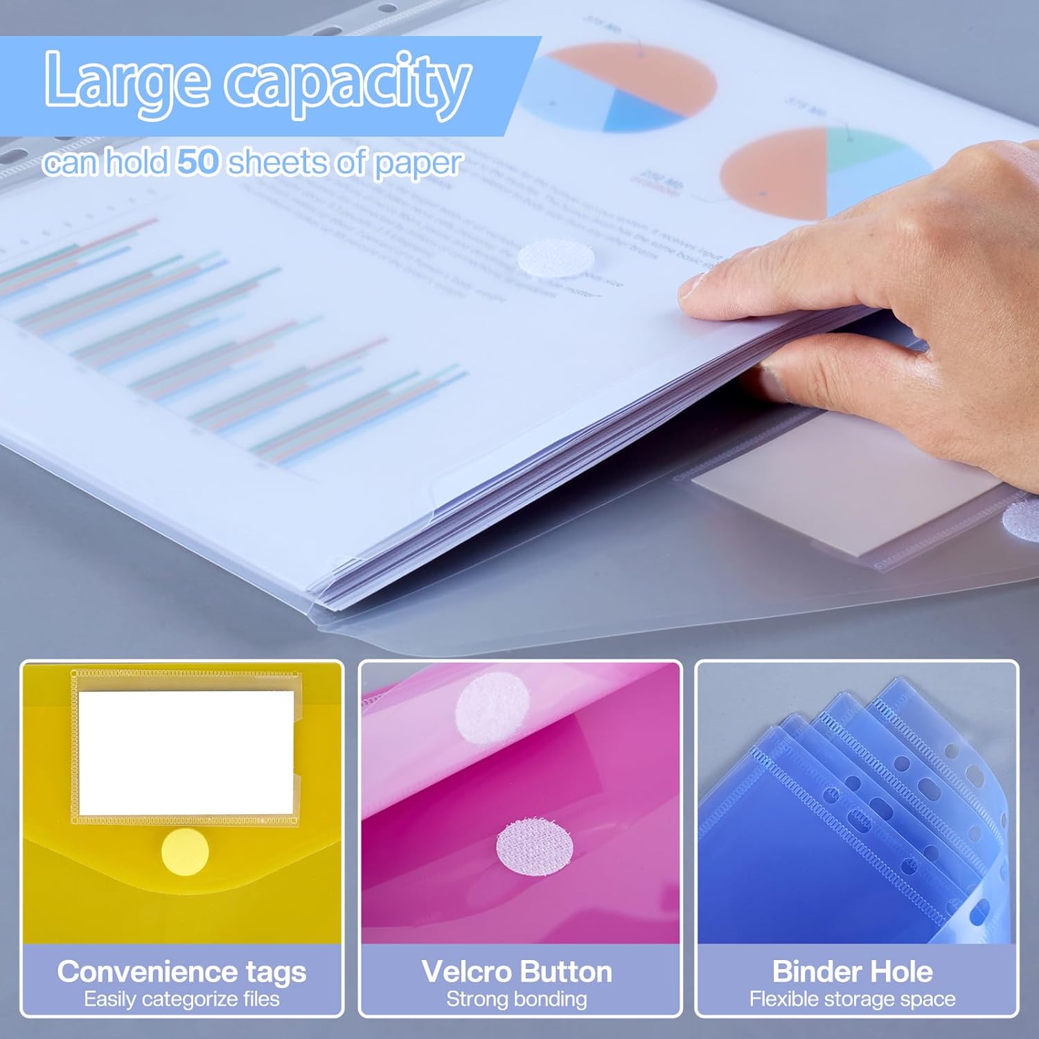 Thumbnail 2 de Sosayet Dokumententasche A4 abheftbar im 20er-Pack (wasserdicht, Klettverschluss, 11-Loch) mit Etikettentasche