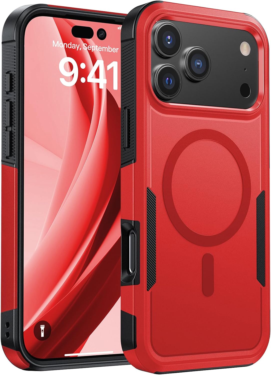Detalle de DEVISELOVE iPhone 18 Pro Max Case, Red Dual-Layer Magnetic Rugged Cover