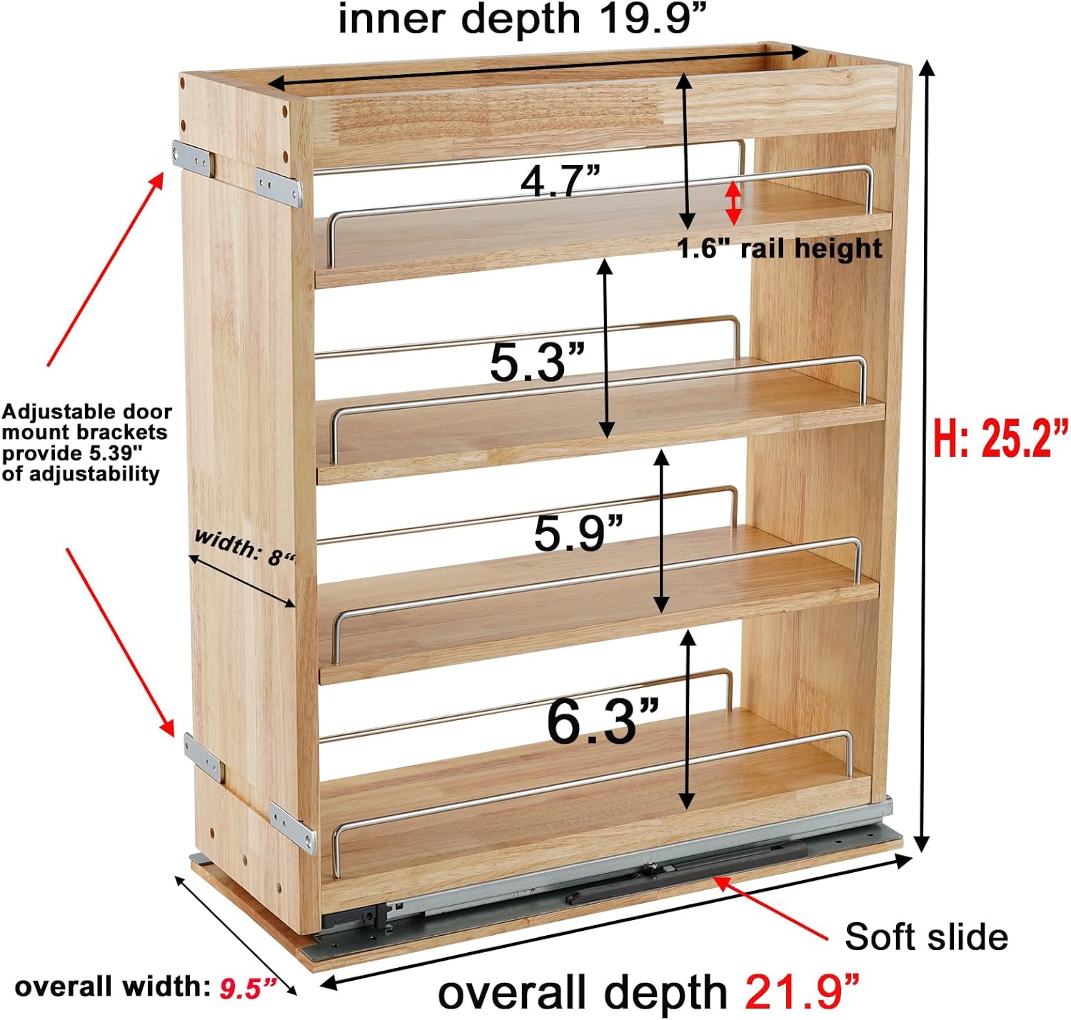 Detalle de DINDON Pull Out Spice Rack Cabinet Organizer – 8" W x 21.9" D x 25.2" H