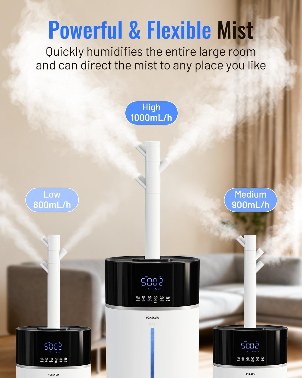 Detalle 2 de YOKEKON KC-MH-303-CA Cool and Warm Mist Humidifier, 18 L, 2,500 sq ft