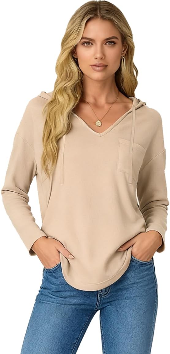 Detalle de Enjyam Damen Kapuzenpullover V-Ausschnitt Hoodie – Oversized Übergangsovershirt