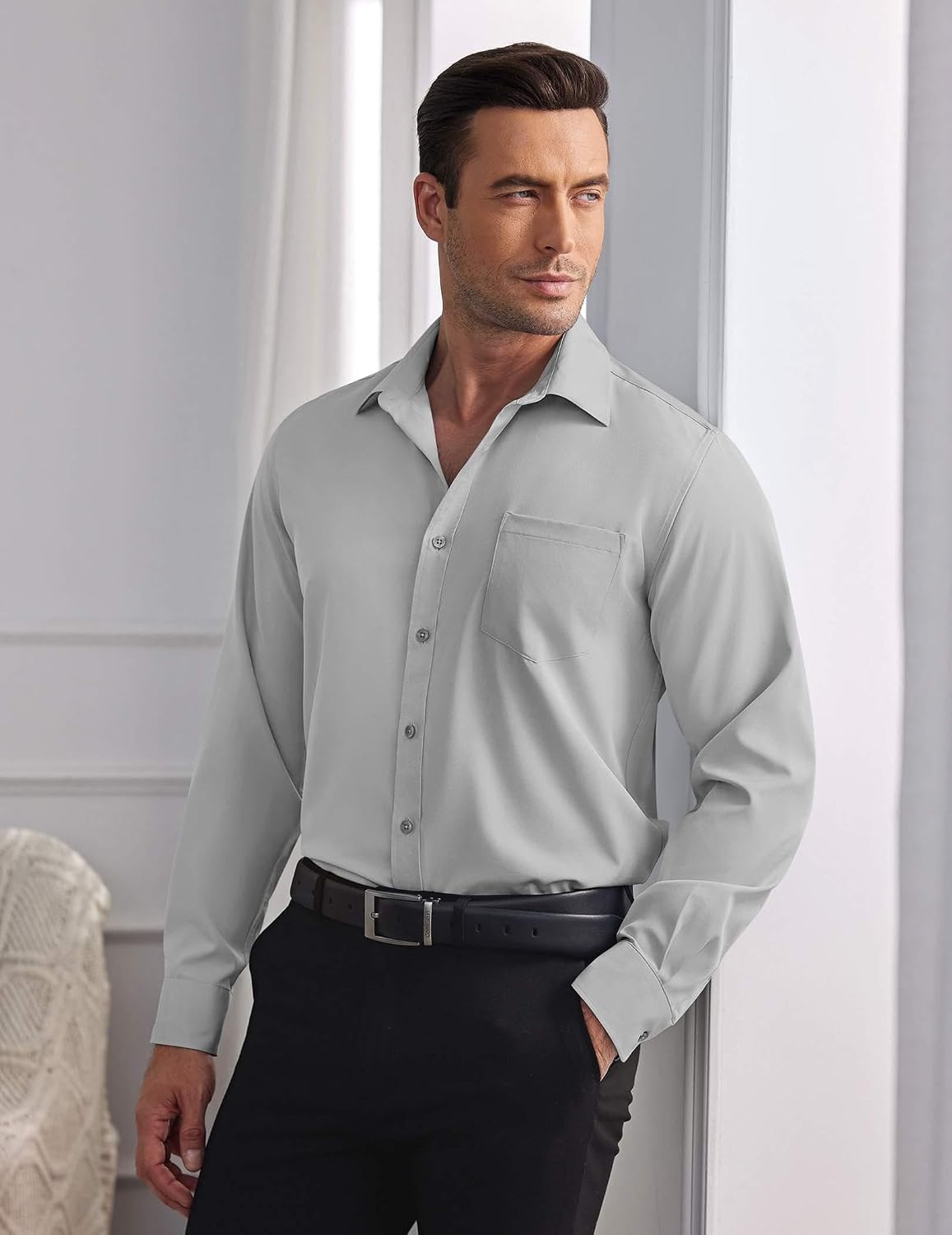 Detalle 2 de COOFANDY Men's Wrinkle-Free Long-Sleeve Button-Down Dress Shirt
