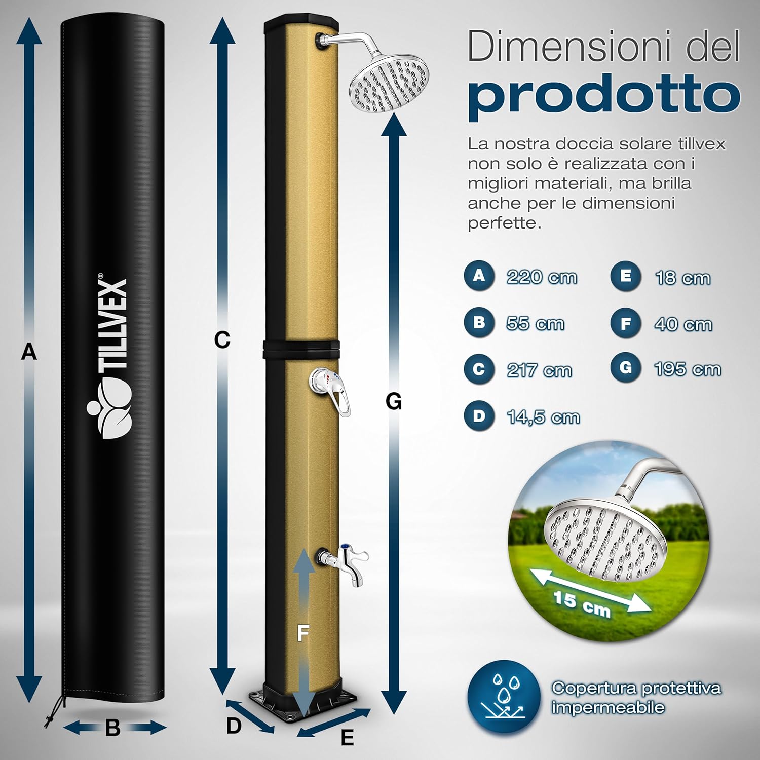Thumbnail 5 de Tillvex Doccia Solare con Coperchio di Protezione, 35 L, Nero/Oro – Doccia da giardino a energia solare