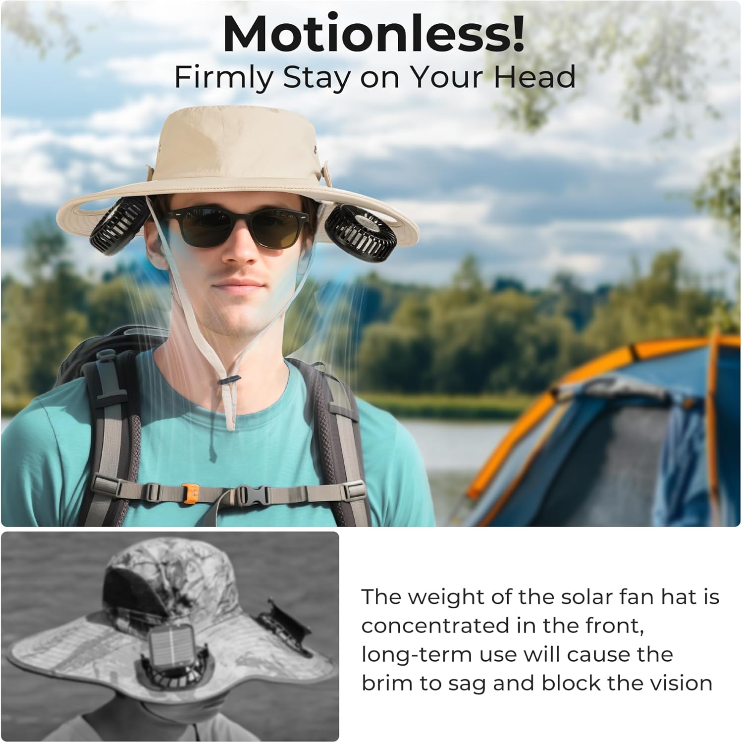 Detalle de AMACOOL Bucket Hat Fan: 2-in-1 Cooling for Outdoor Adventures