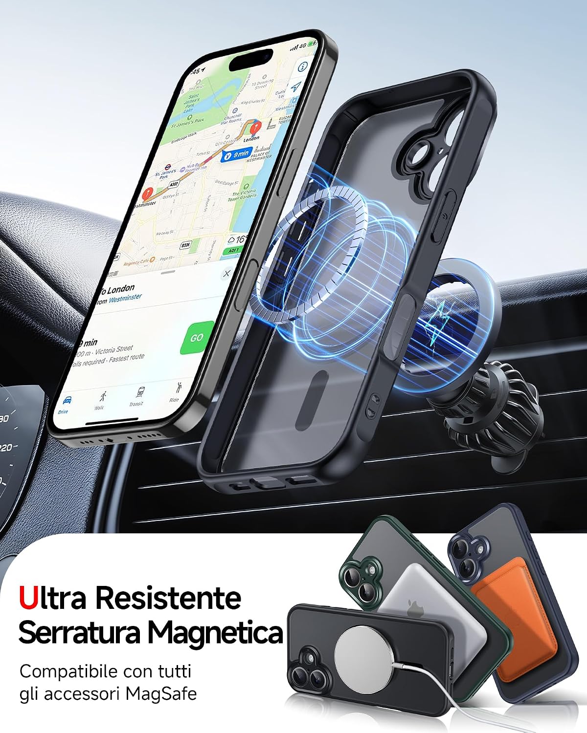 Detalle de LeYi Cover Magnetica per iPhone 16 6,1'' con 2 Pellicole in Vetro Temperato – Nero