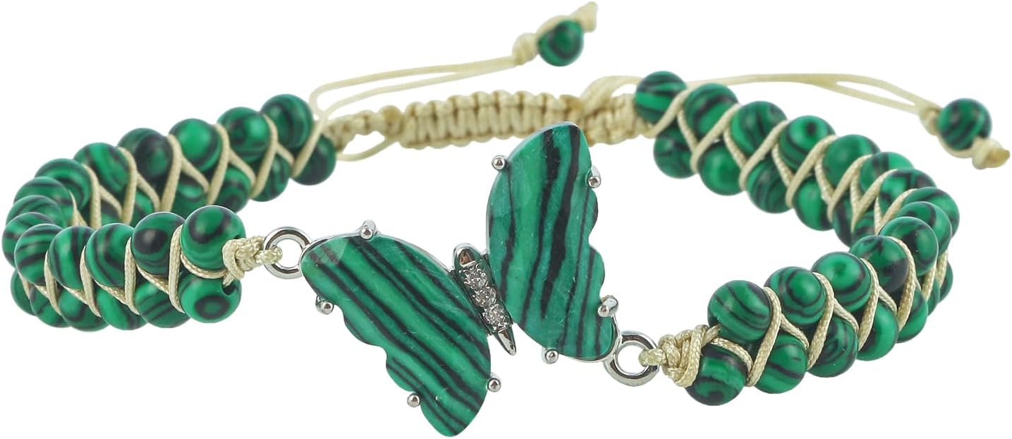 Detalle de Lovionus89 Chakra Heilkräuter-Armbänder – handgefertigte Doppelperlen mit Schmetterlingsanhänger