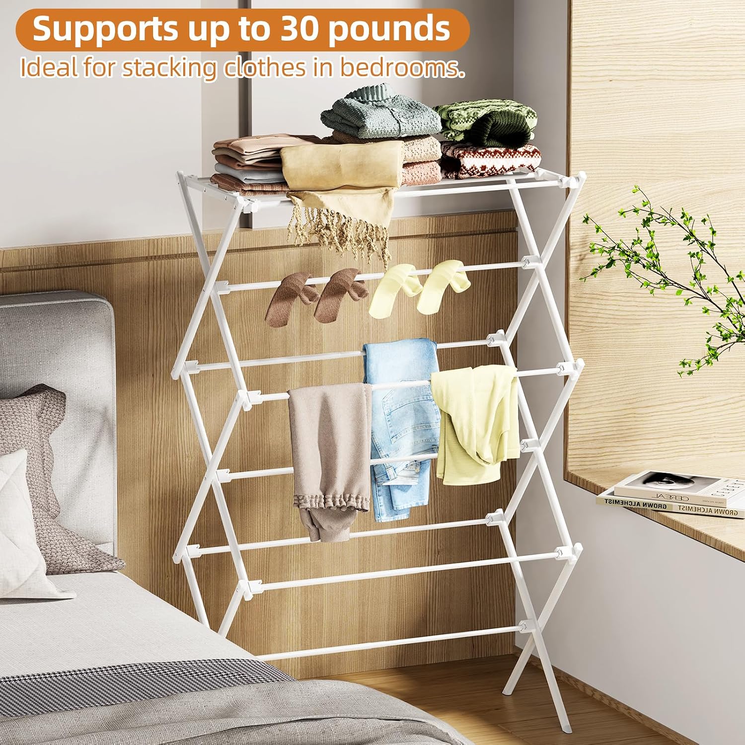 Detalle 2 de FILROUG 3-Tier Clothes Drying Rack, Foldable Steel Frame, White
