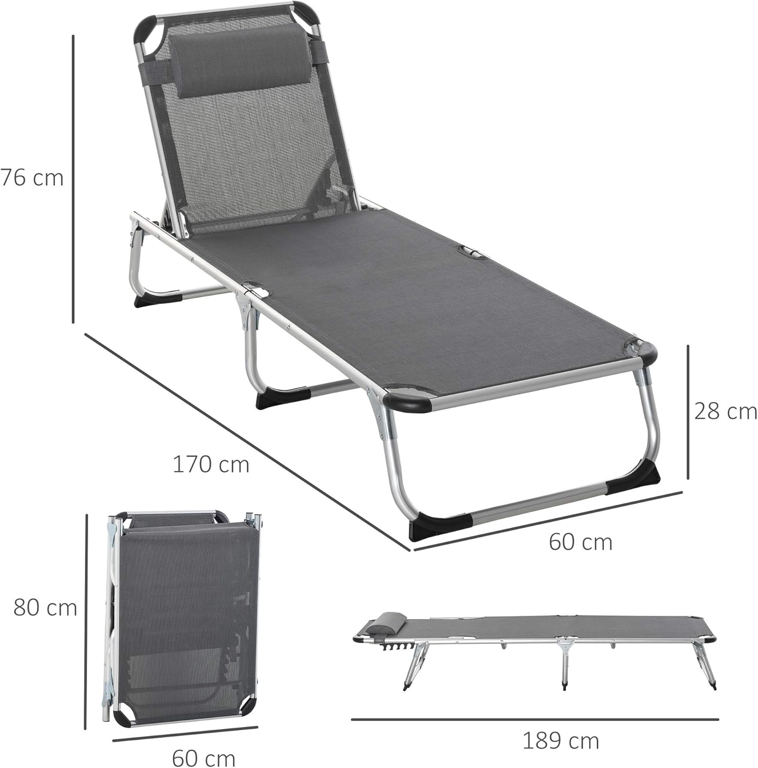 Thumbnail 2 de Outsunny Chaise longue pliable 165x60x76 cm