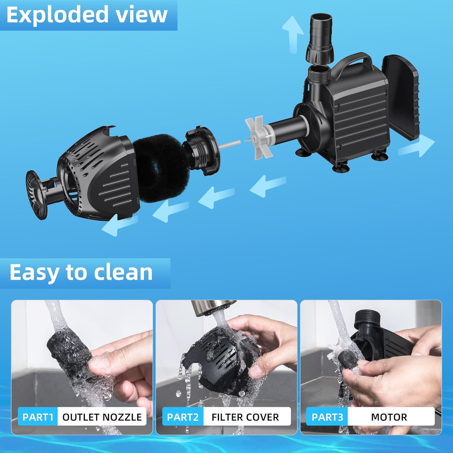 Thumbnail 3 de Biling 4500 L/H Submersible Water Pump with Filter – 80W, Low Noise for Ponds and Fountains