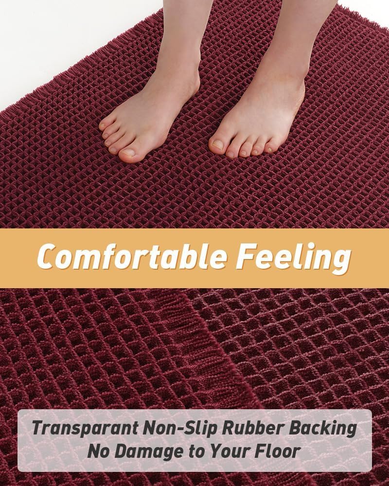 Thumbnail 3 de AMOAMI Upgraded Waffle Bath Mat (20" x 32") in Burgundy