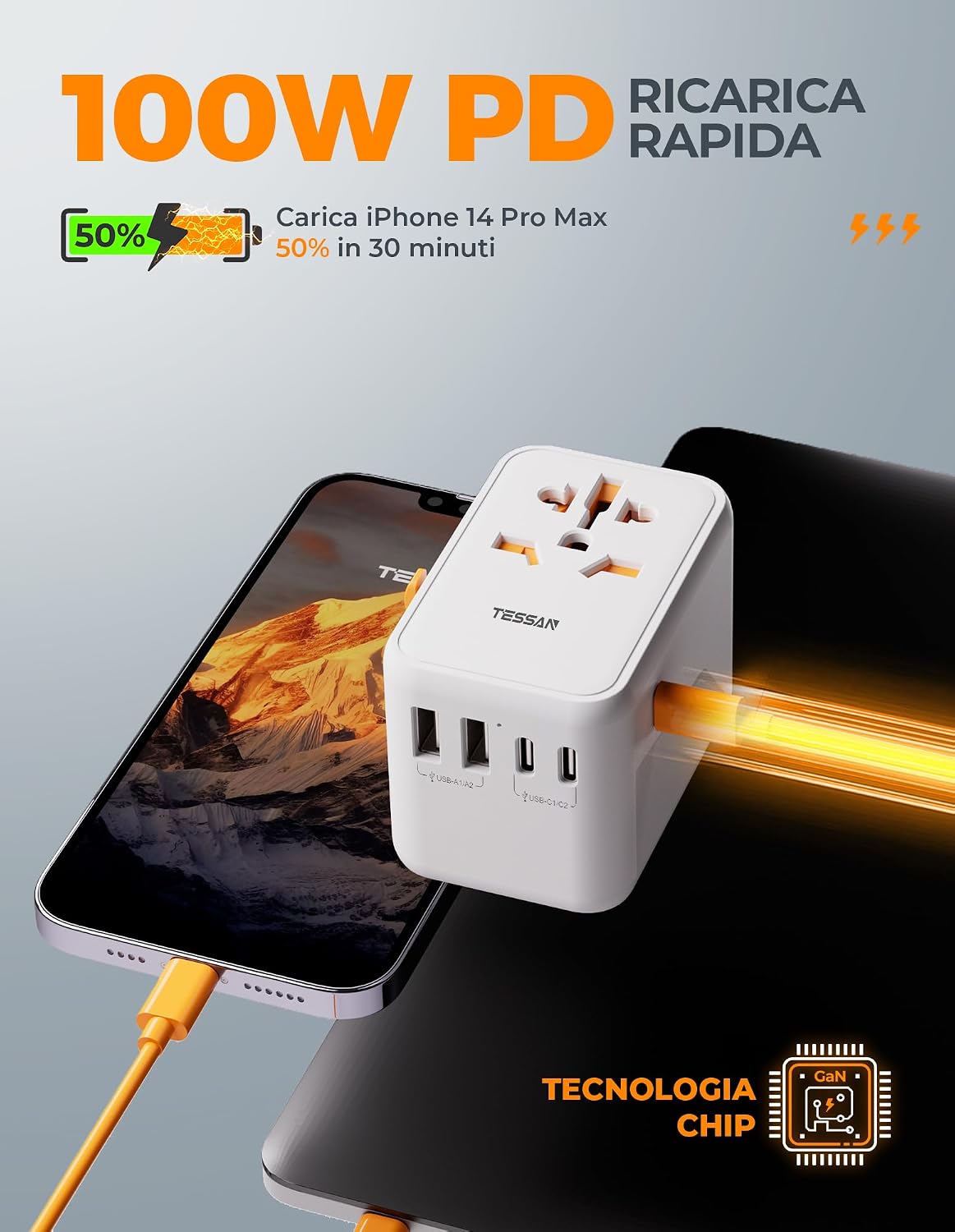 Detalle 2 de TESSAN Adattatore Universale da Viaggio 100W