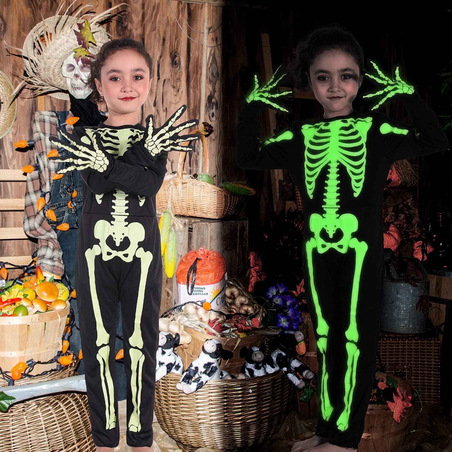Detalle 2 de Besutolife 8T Glow-in-the-Dark Kids Skeleton Halloween Costume with Gloves