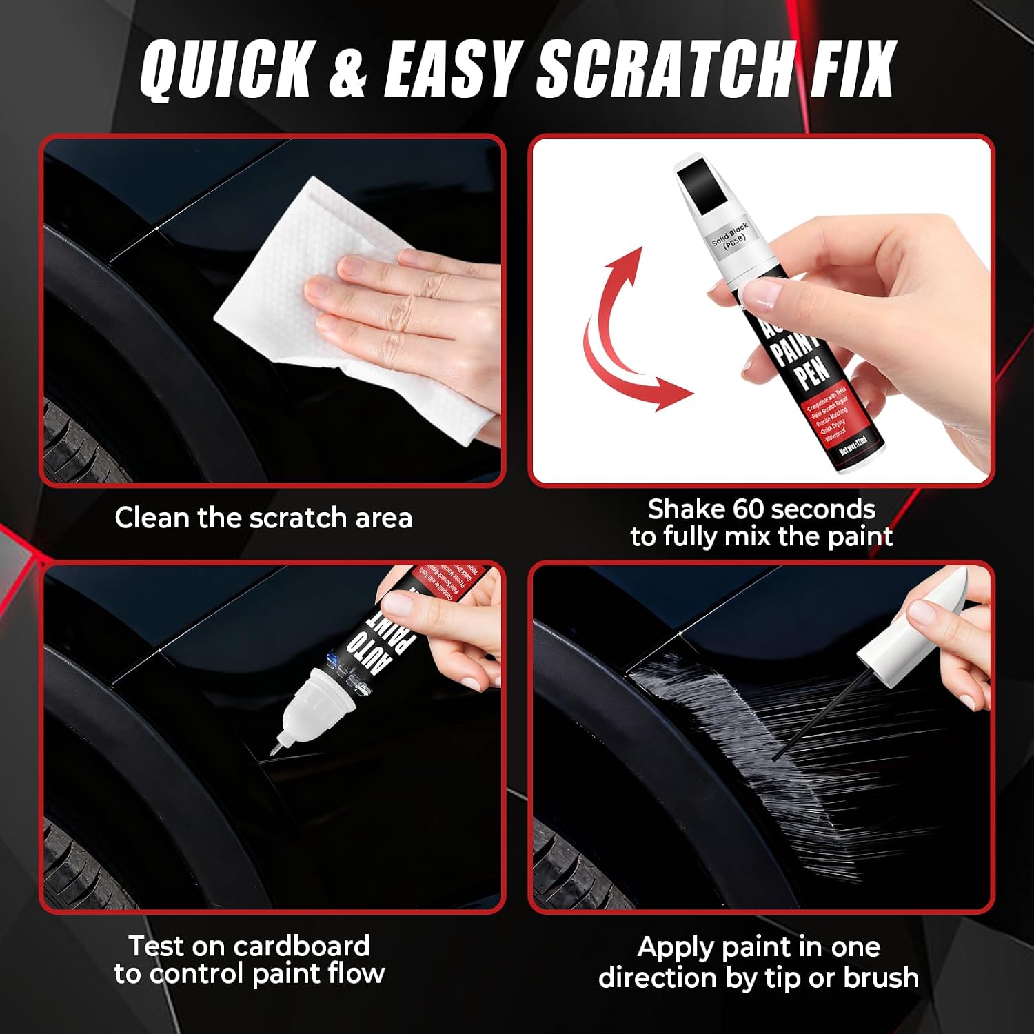 Thumbnail 3 de Qnofuit Touch Up Paint for Cars (Solid Black PBSB) — 0.4 fl oz, 2-in-1 Car Scratch Repair Pen for Tesla Models Y/3/X/S