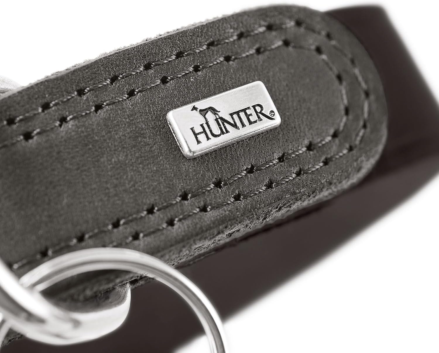 Detalle de Hunter Hundehalsband LEMVIG – schwarzes/steingraues Lederhalsband, Made in Germany, Größe 45