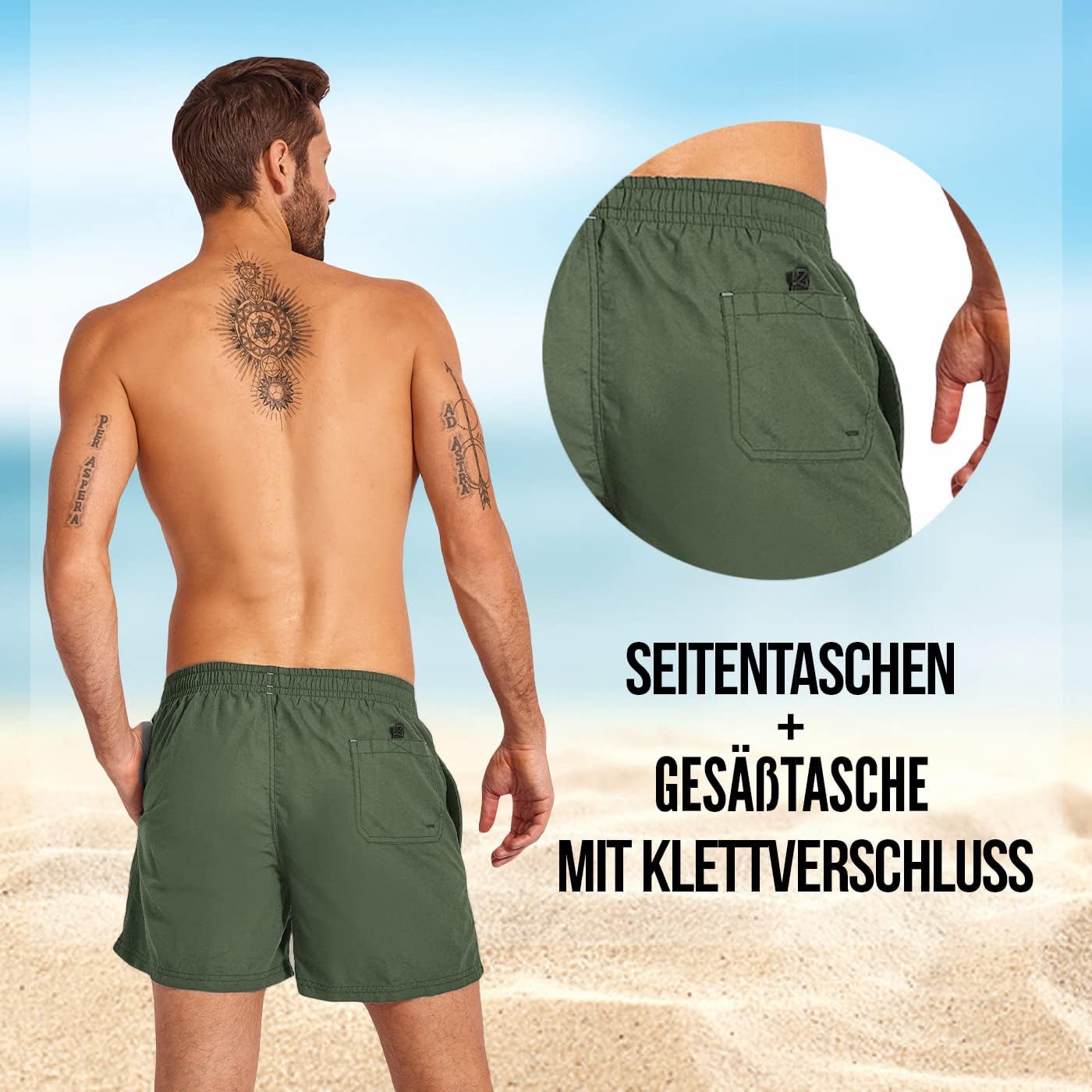 Thumbnail 5 de Zagano Herren-Badehose schnelltrocknend (S–6XL) mit Tunnelzug & Mesh-Einsätzen