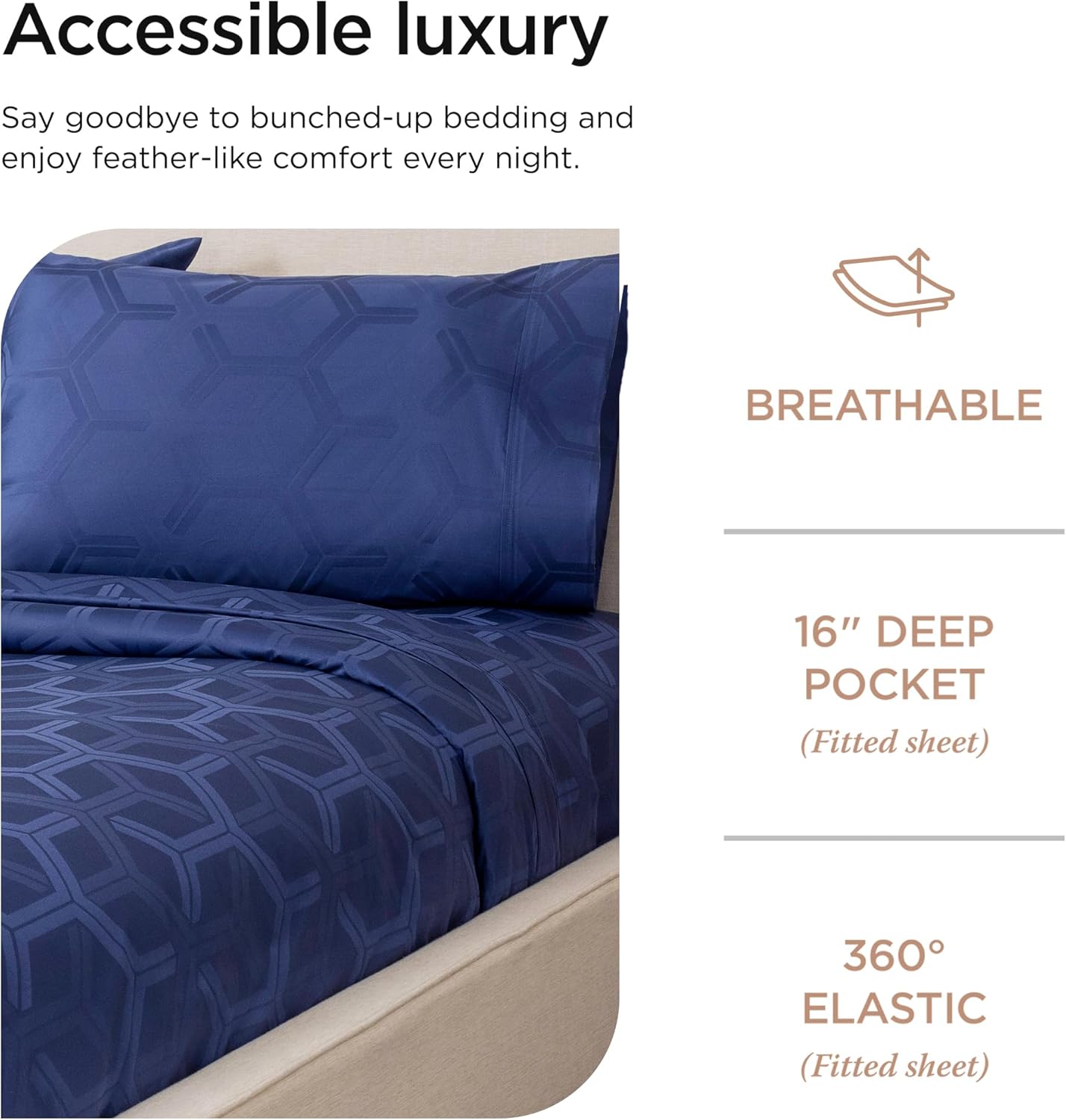 Thumbnail 4 de Threadmill 100% Cotton Sheets for Queen Size Bed — 600 Thread Count Jacquard Sateen, Deep Pocket 16", Folkstone Blue