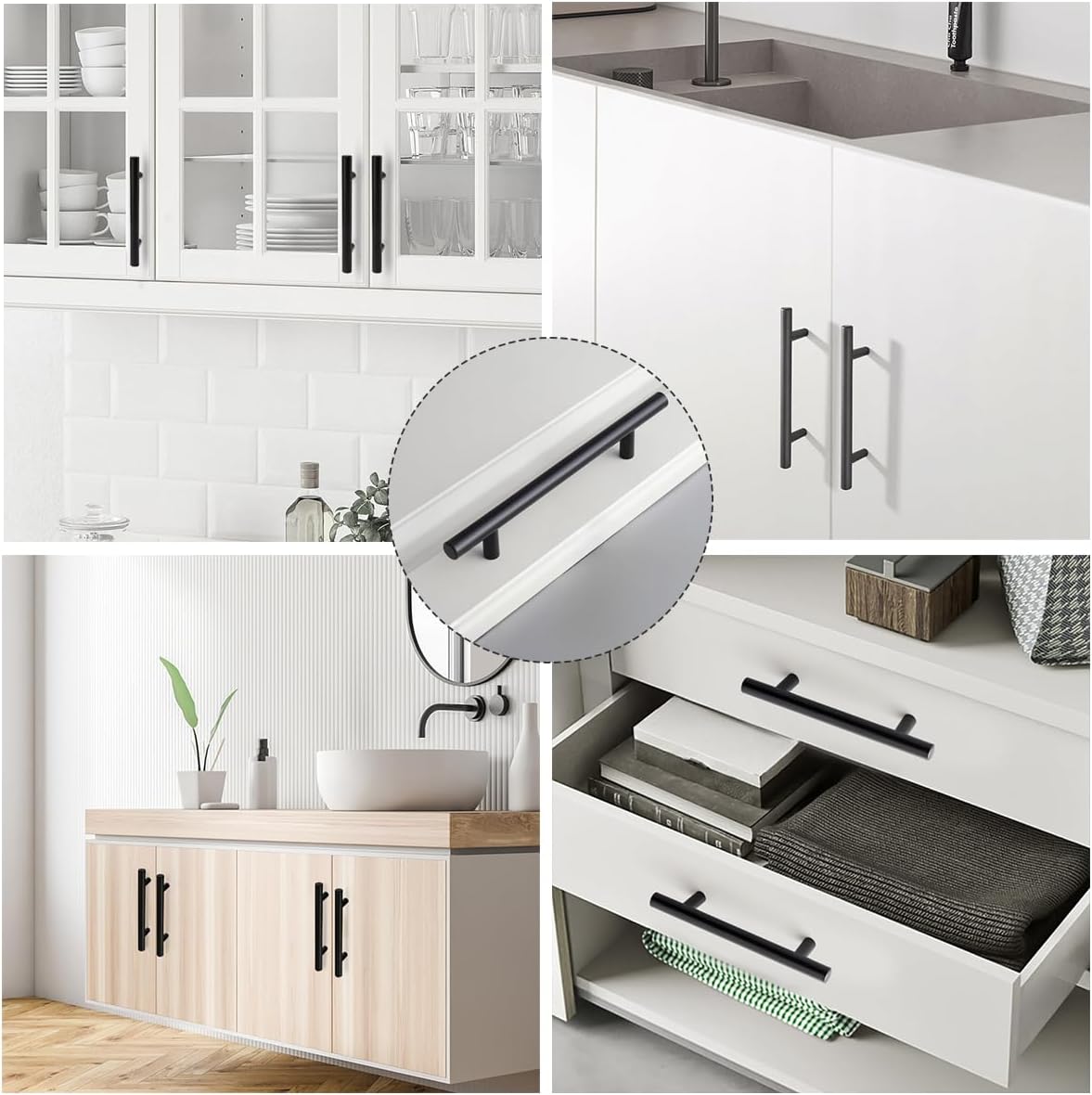 Thumbnail 6 de 20 Pack Black Stainless Steel T-Bar Handles for Kitchen Cabinets, 128mm Hole Centre