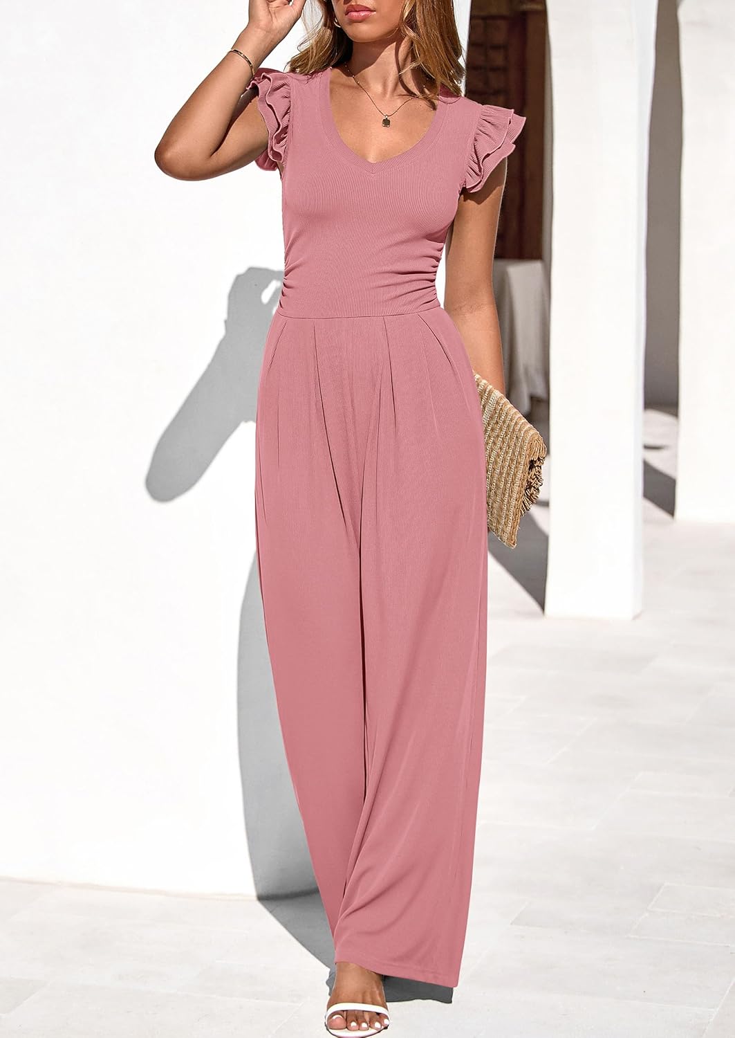Thumbnail 6 de PRETTYGARDEN One Piece Jumpsuits for Women — Ribbed Knit, V-Neck, Wide-Leg Romper