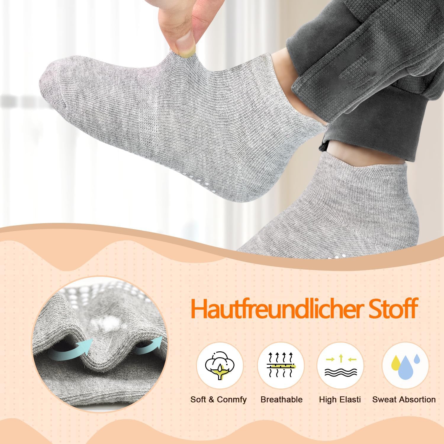 Detalle 2 de ELUTONG Kinder Antirutsch Knöchel Socken, 12 Paar – Baumwolle Stoppersocken mit rutschfester Griffigkeit für Jungen und Mädchen (6 Monate–7 Jahre)