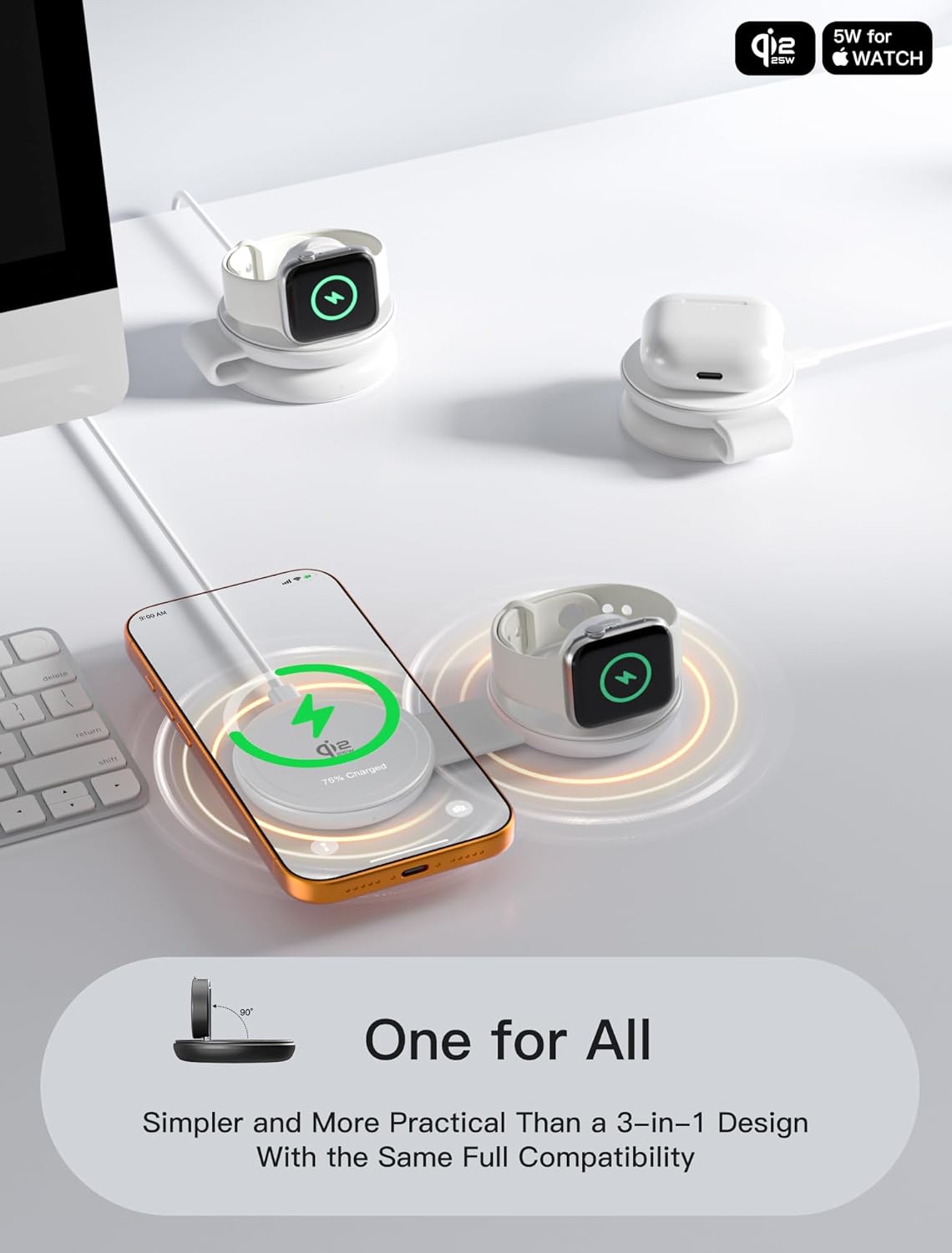 Thumbnail 4 de Station de charge magnétique 2-en-1 Qi2 25 W (pliable) pour iPhone, Apple Watch et AirPods