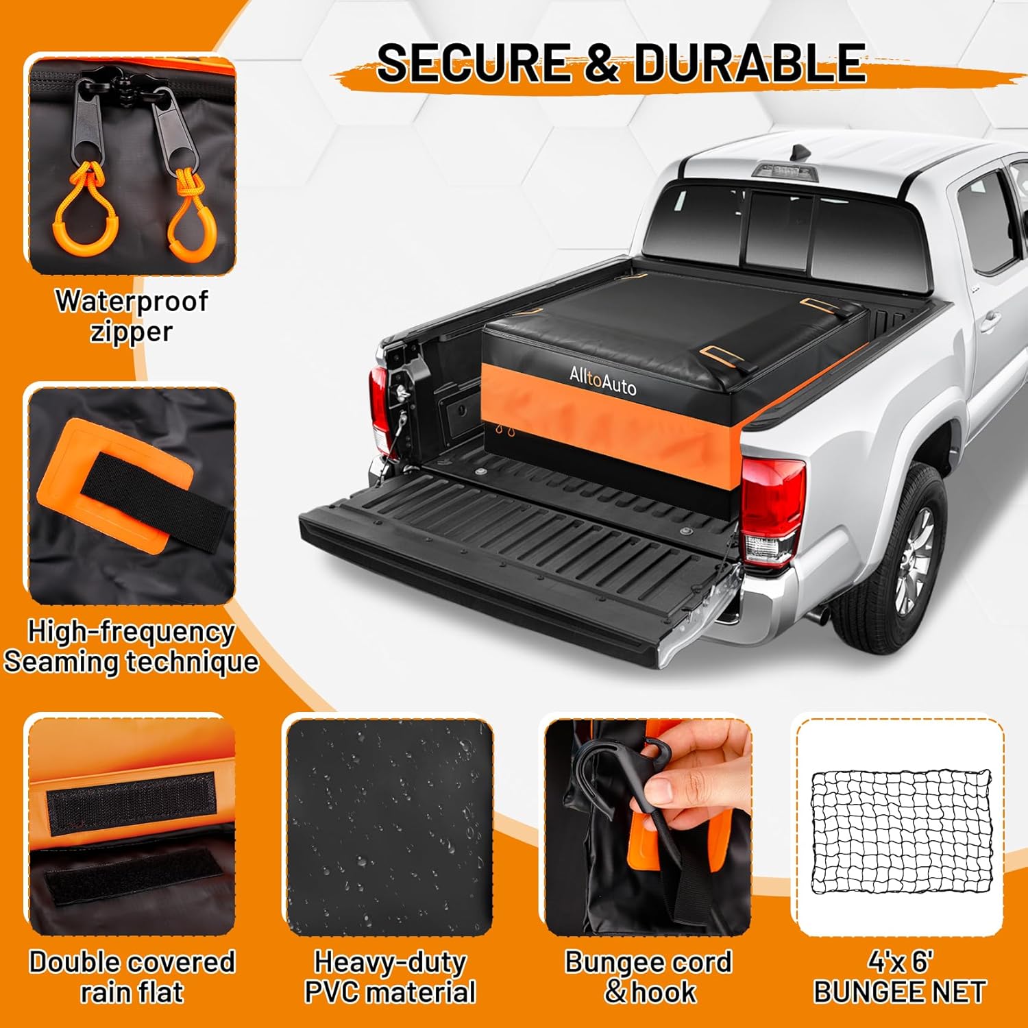 Thumbnail 3 de [All-in-One Bundle] 26 CuFt Waterproof Truck Bed Cargo Bag with Heavy-Duty Cargo Net (50"x40"x22")