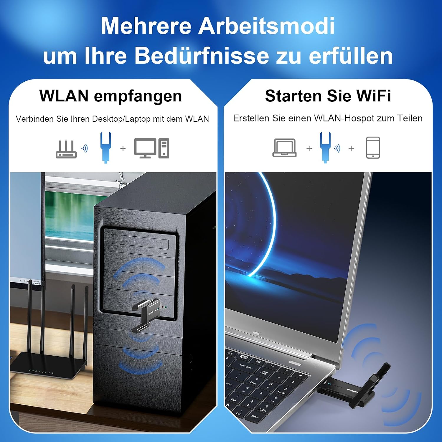 Detalle 1 de NEWFAST WLAN Stick mit 5400 Mbps Tri-Band