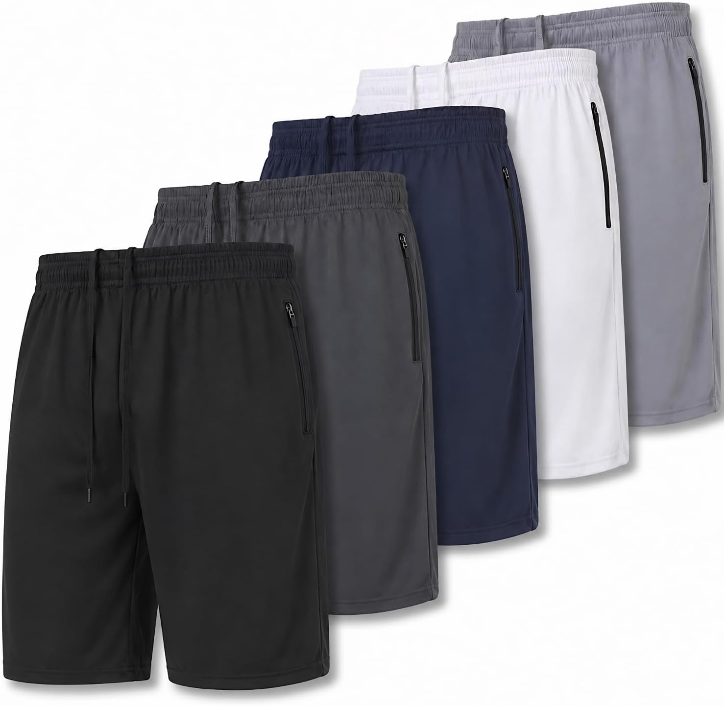 Detalle de Ultra Performance Mens 5 Pack Athletic Running Shorts: Loose Fit with Zippered Pockets