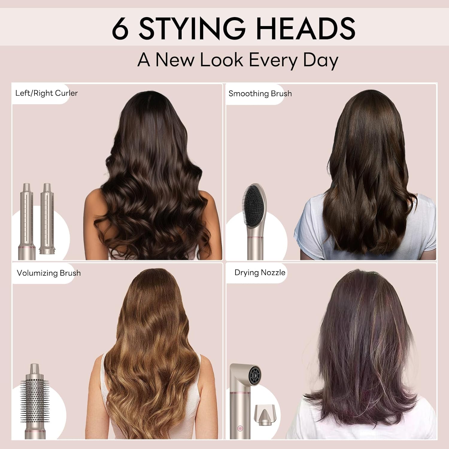 Thumbnail 1 de JINYAWA Brosse soufflante 6 en 1 chauffante (110 000 RPM) à technologie ionique, 4 températures et air froid