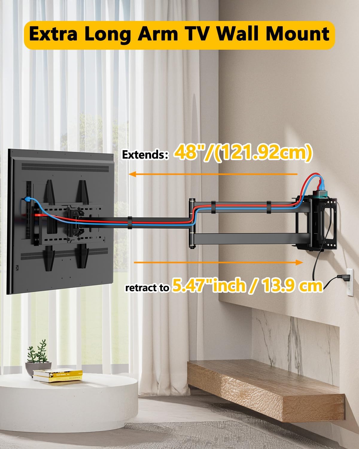 Detalle de 48'' Extension Extra Long Arm TV Wall Mount with Power Strip for 37-85 inch TVs