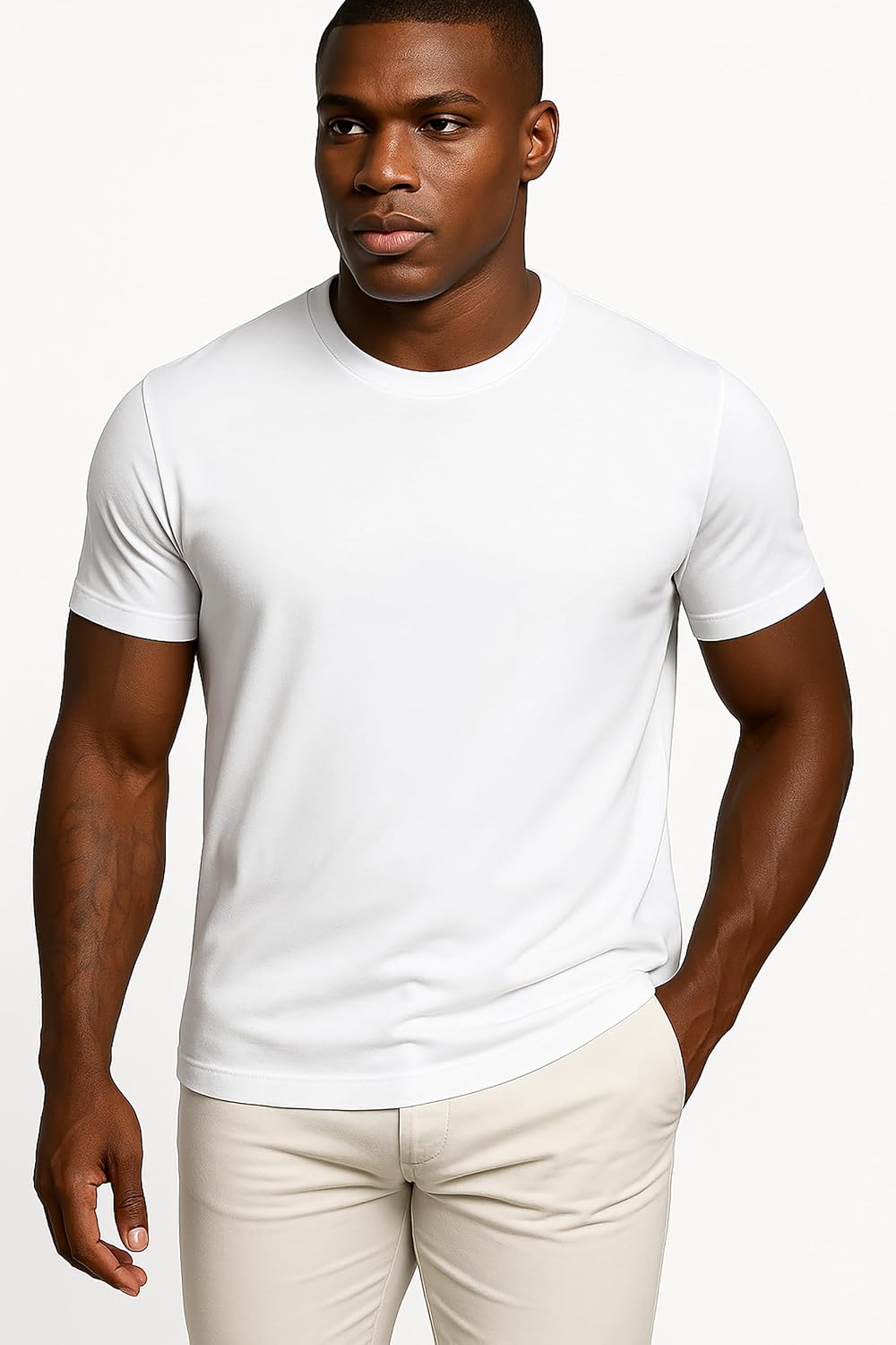Detalle de Leif Nelson Herren T-Shirt Slim Fit: Basic Kurzarm Rundhals aus 100% Baumwolle