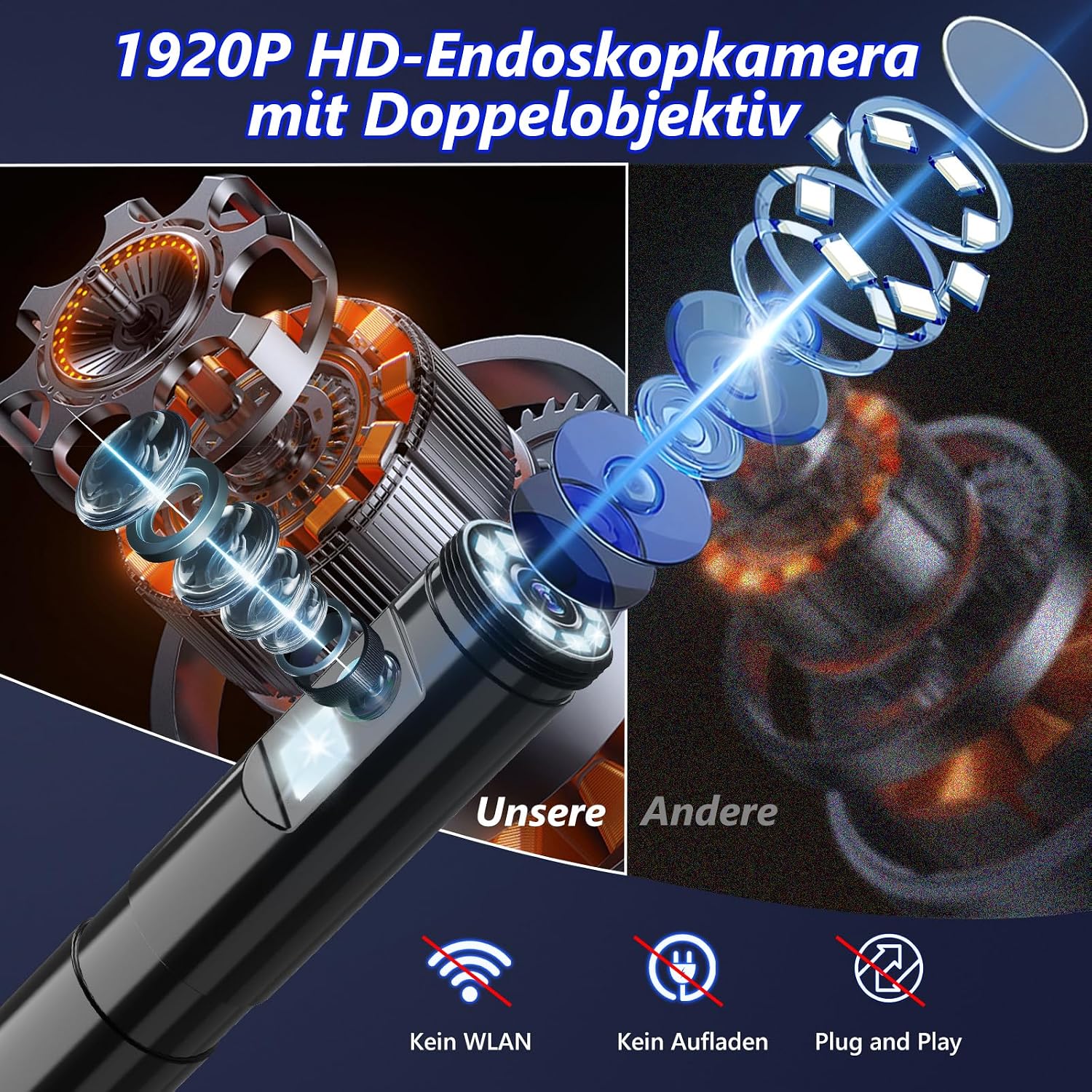 Thumbnail 1 de Endoskopkamera 1920P HD Rohrkamera 5M
