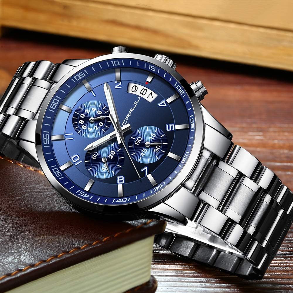 Thumbnail 2 de CRRJU Herren Uhr wasserdicht Chronograph mit Edelstahlarmband – Analog-Quarzuhr mit Kalender