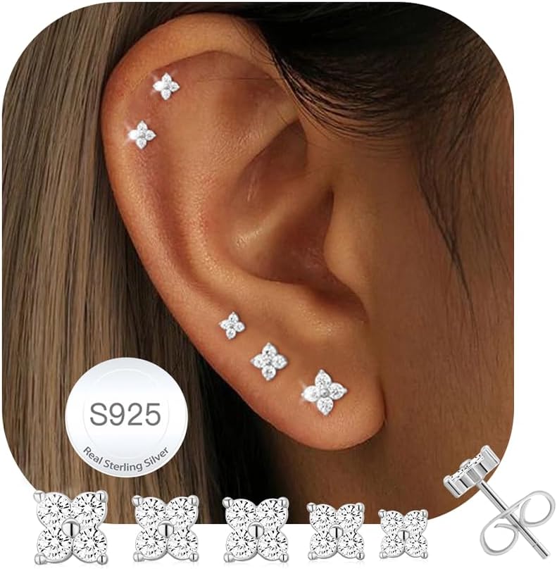 Thumbnail 4 de AVOTTO 5 Pairs Stud Earrings for Women – Hypoallergenic S925 Silver Set