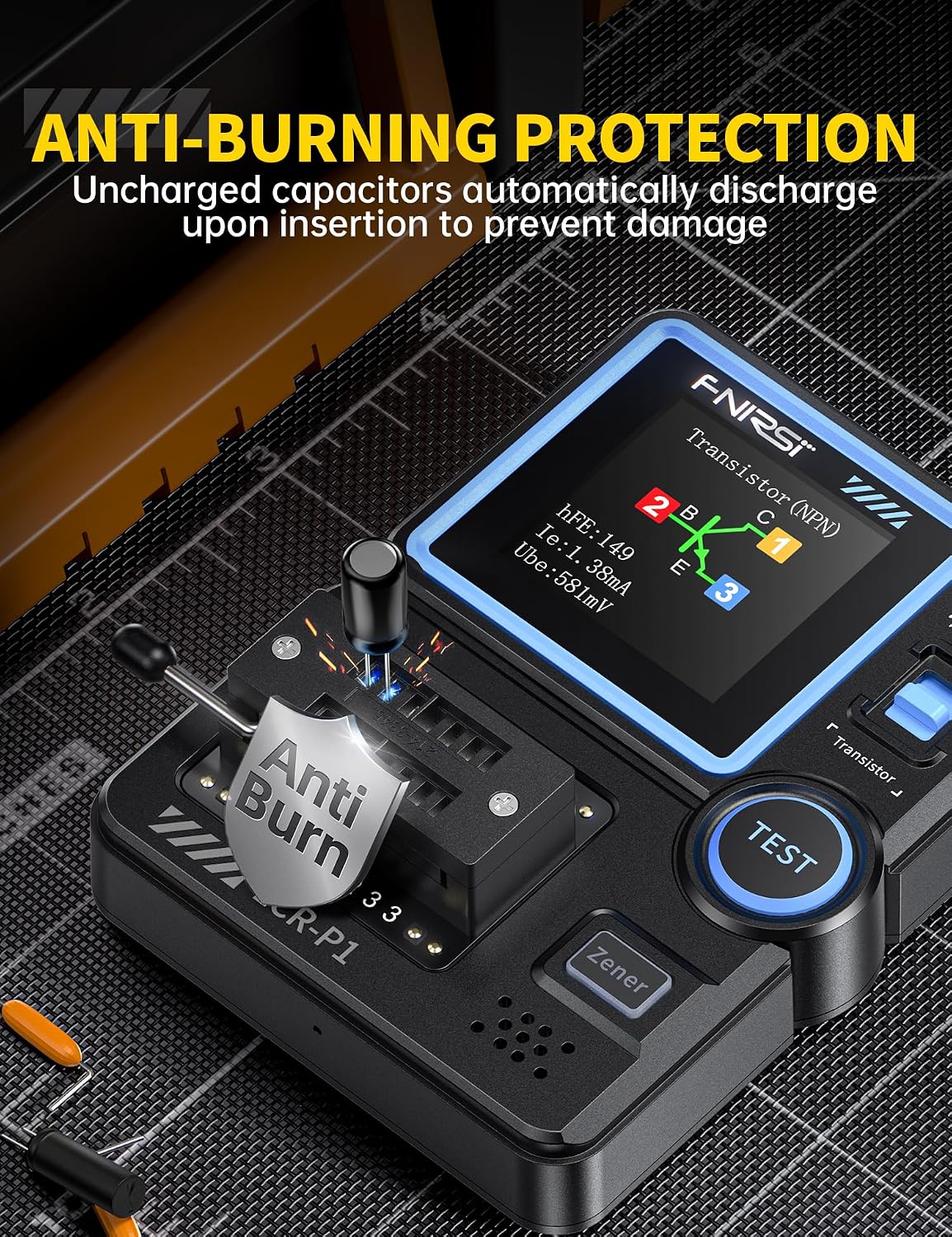 Detalle de FNIRSI LCR-P1 Transistor Tester: All-in-One Component Analyzer for Electronics Hobbyists