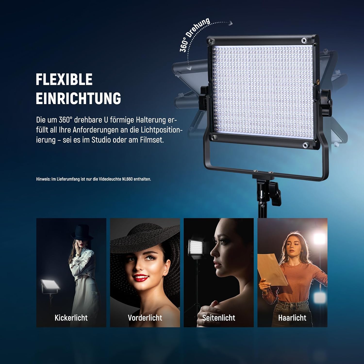 Detalle de NEEWER NL660 Bicolor LED Videolicht mit Stativ, 660 LEDs, 3200K–5600K, CRI96+ (dimmbar) & Barndoors