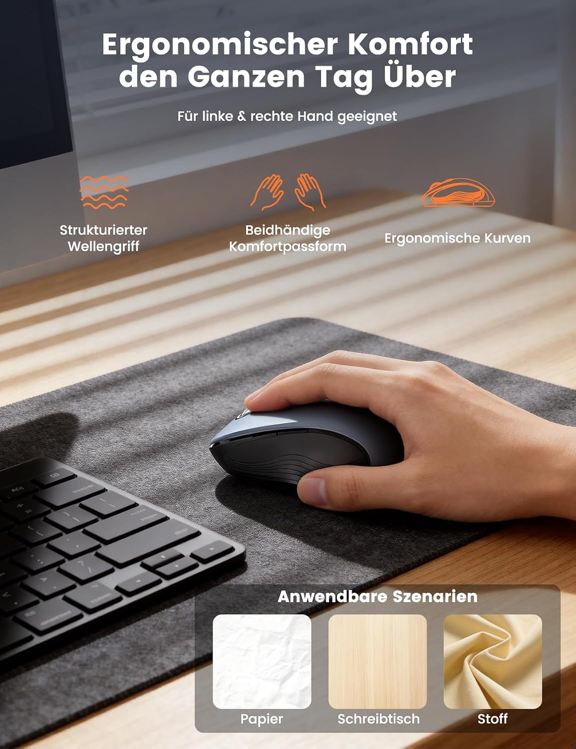 Thumbnail 5 de SABLUTE Maus Kabellos M01 (2,4 GHz) – 800/1.200/1.600 DPI, 6 leise Tasten & ergonomisches Design