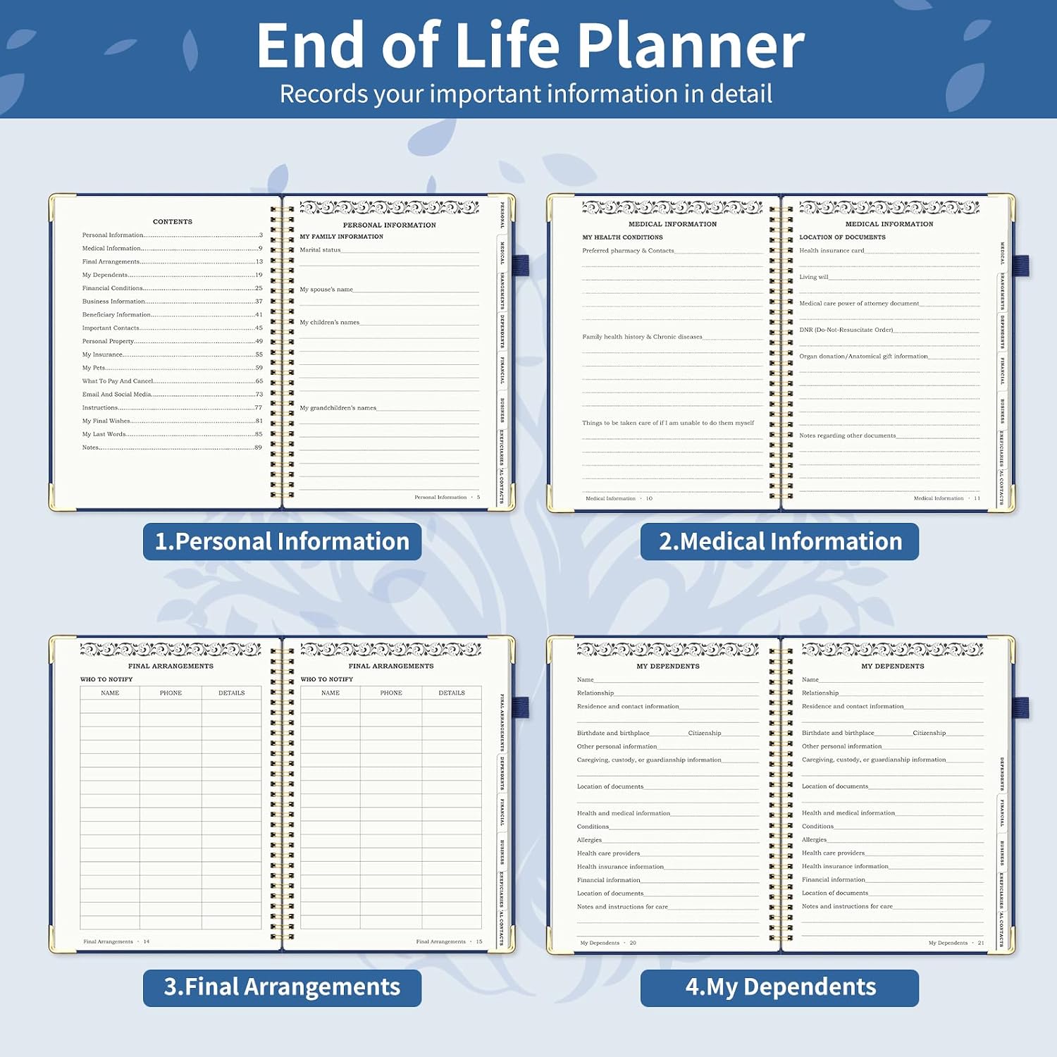 Detalle 2 de Blugool BlDN05 End-of-Life Planner, B5 Spiral Organizer with 16 Tabs