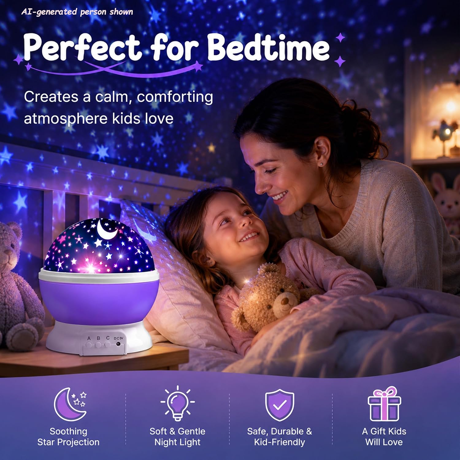 Detalle de MOKOQI 012-1361 Star Projector Night Light, 8 Color Modes, 360° Rotation
