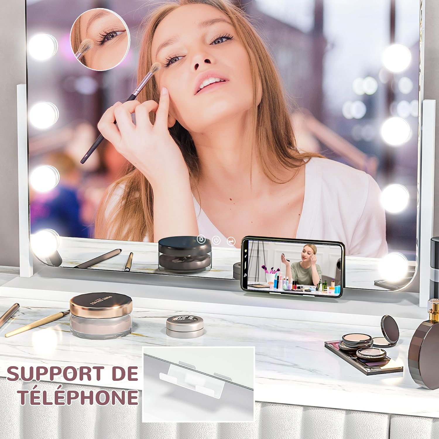 Detalle 2 de HOMCOM Miroir Maquillage Hollywood 63 x 50 cm