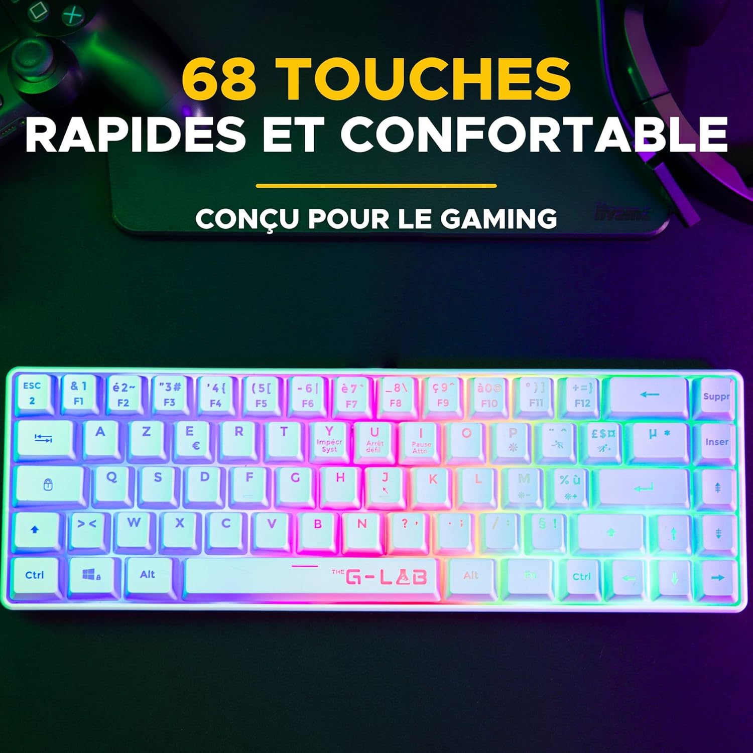 Thumbnail 6 de The G-Lab Keyz Hydrogen: Clavier Gamer 60% semimec à LED multicolore pour PC/PS5