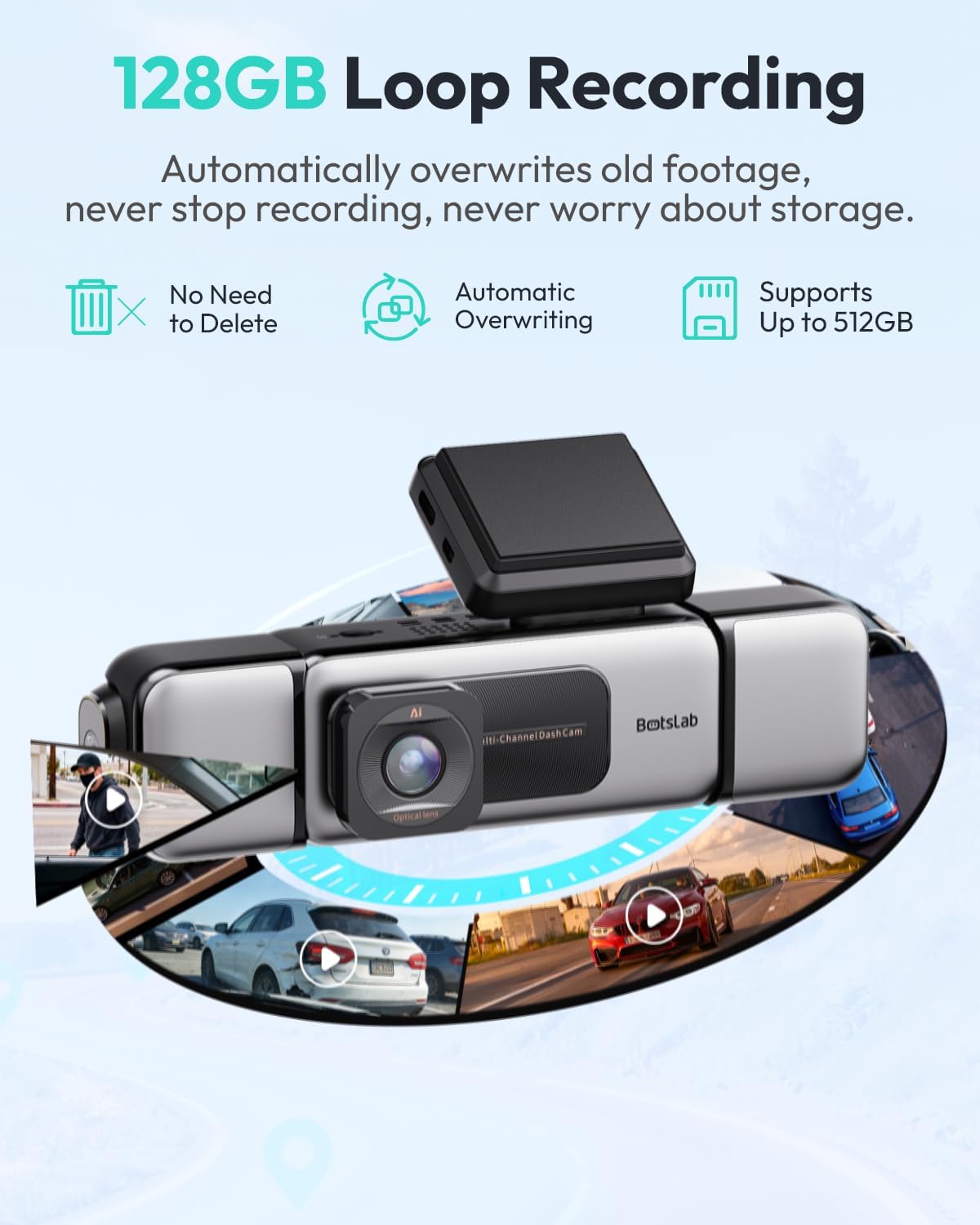 Thumbnail 5 de BOTSLAB 3K 4 Channel Dash Cam 3.18" Touch Screen