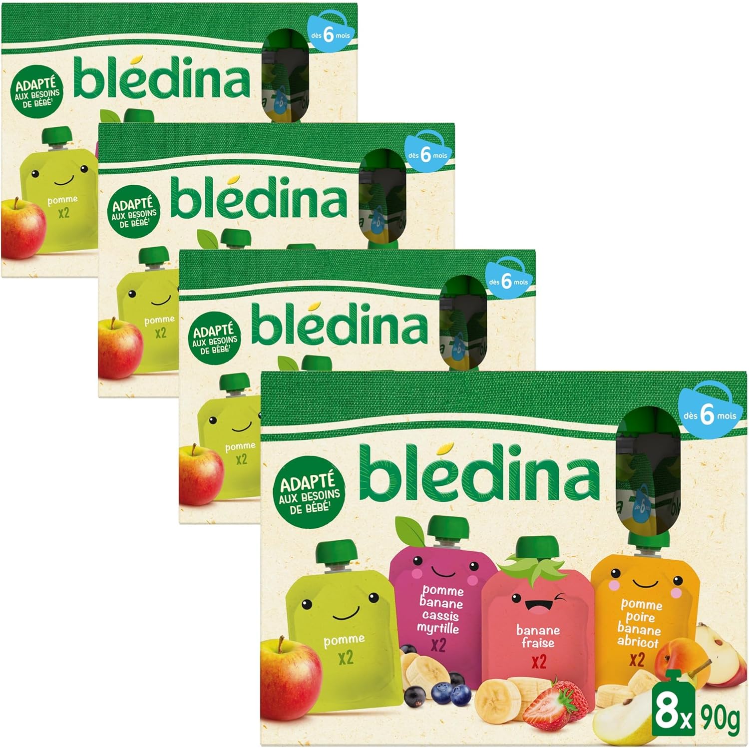 Detalle de BLÉDINA Gourdes purées fruits 32x90 g 🍎
